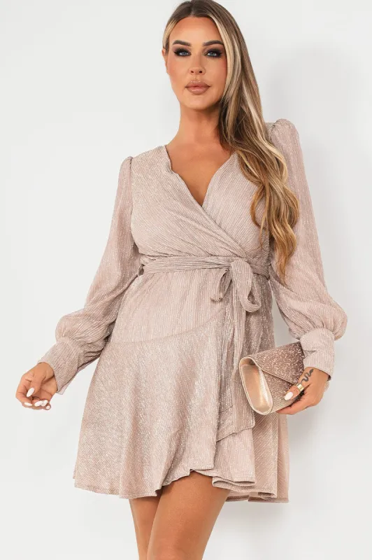 Uma Champagne Shimmer Wrap Dress sold by Va Va Voom