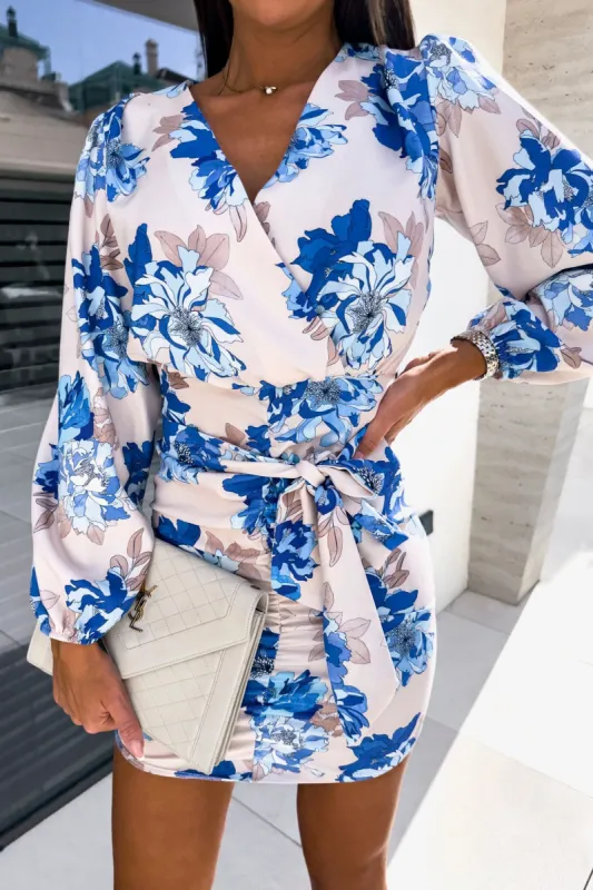 Quinta Blue Floral Wrap Dress sold by Va Va Voom