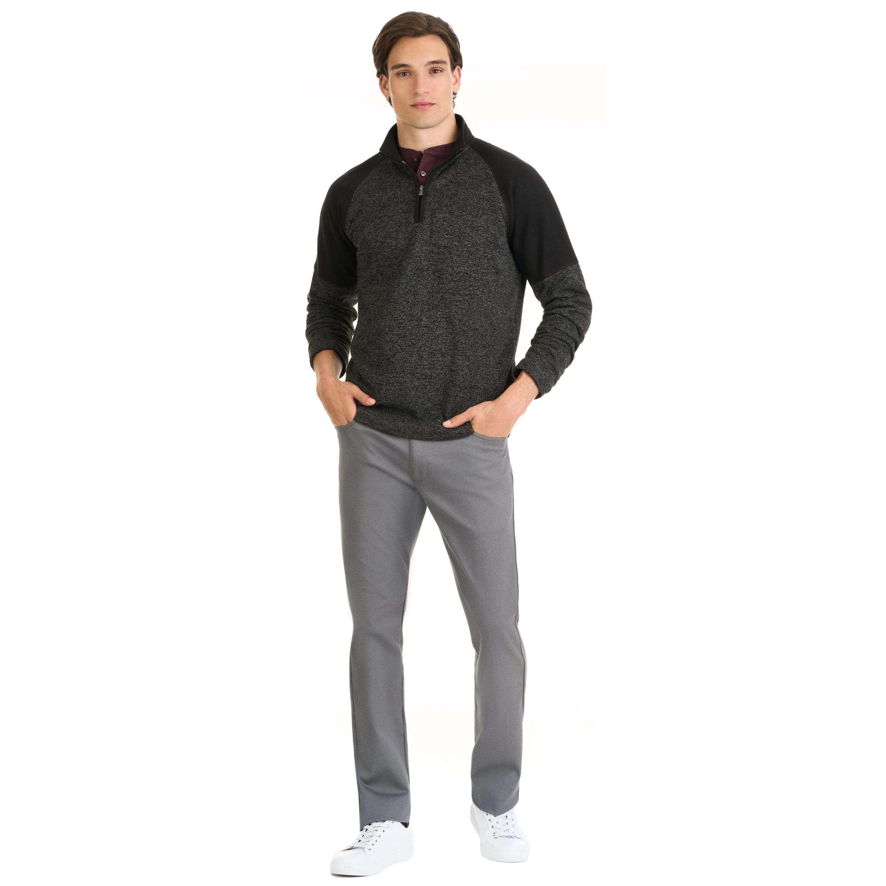 Essential Sweater Fleece Blocked Quarter Zip Pullover- Regular Fit sold by Van Heusen product image thumbnail 3