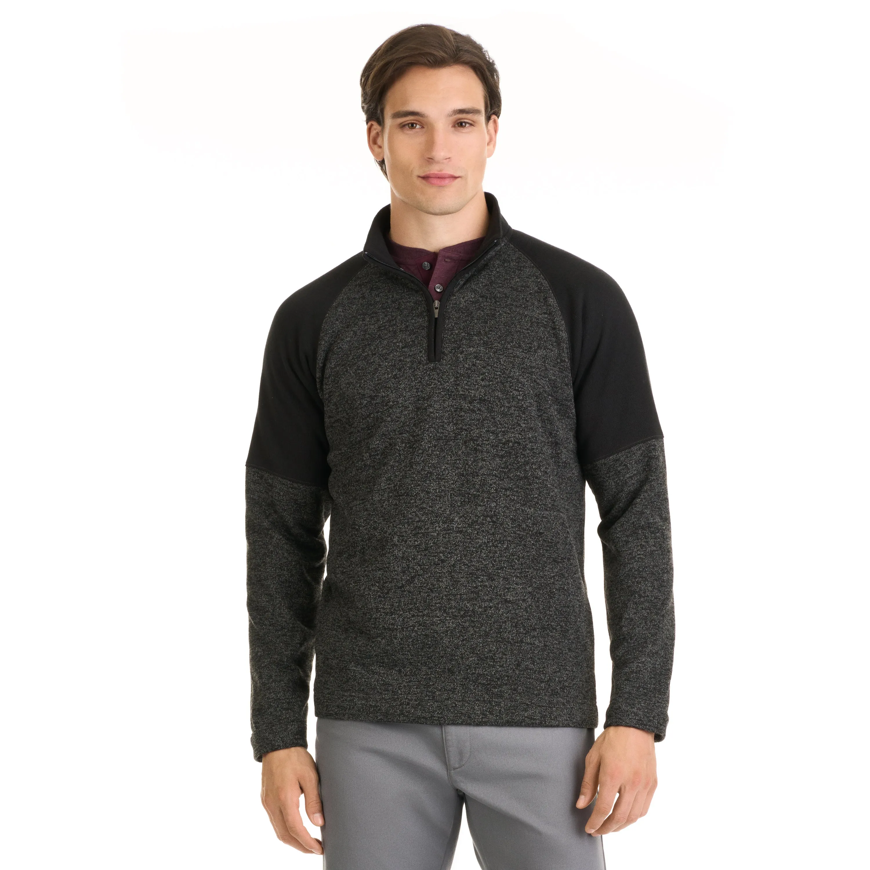 Essential Sweater Fleece Blocked Quarter Zip Pullover- Regular Fit sold by Van Heusen