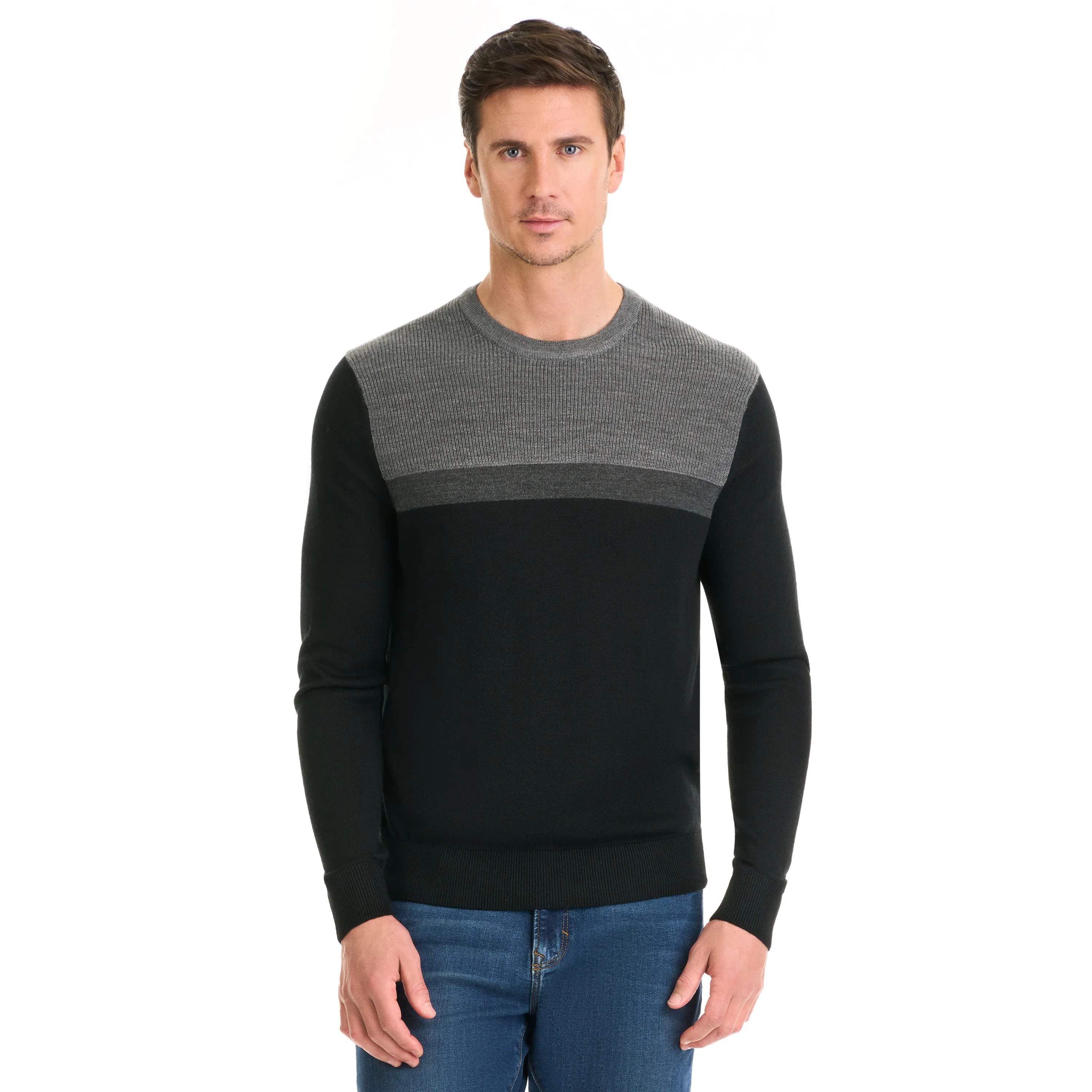 Essential Merino Stitch Color Blocked Sweater - Regular Fit sold by Van Heusen
