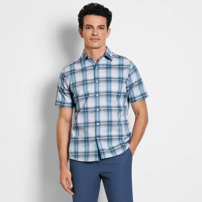 Folsen Short Sleeve Stain Shield Large Blue Plaid - Slim Fit sold by Van Heusen