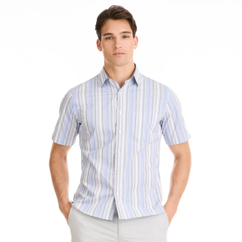 Essential Stain Shield Multi Stripe Print Short Sleeve Shirt - Slim Fit sold by Van Heusen