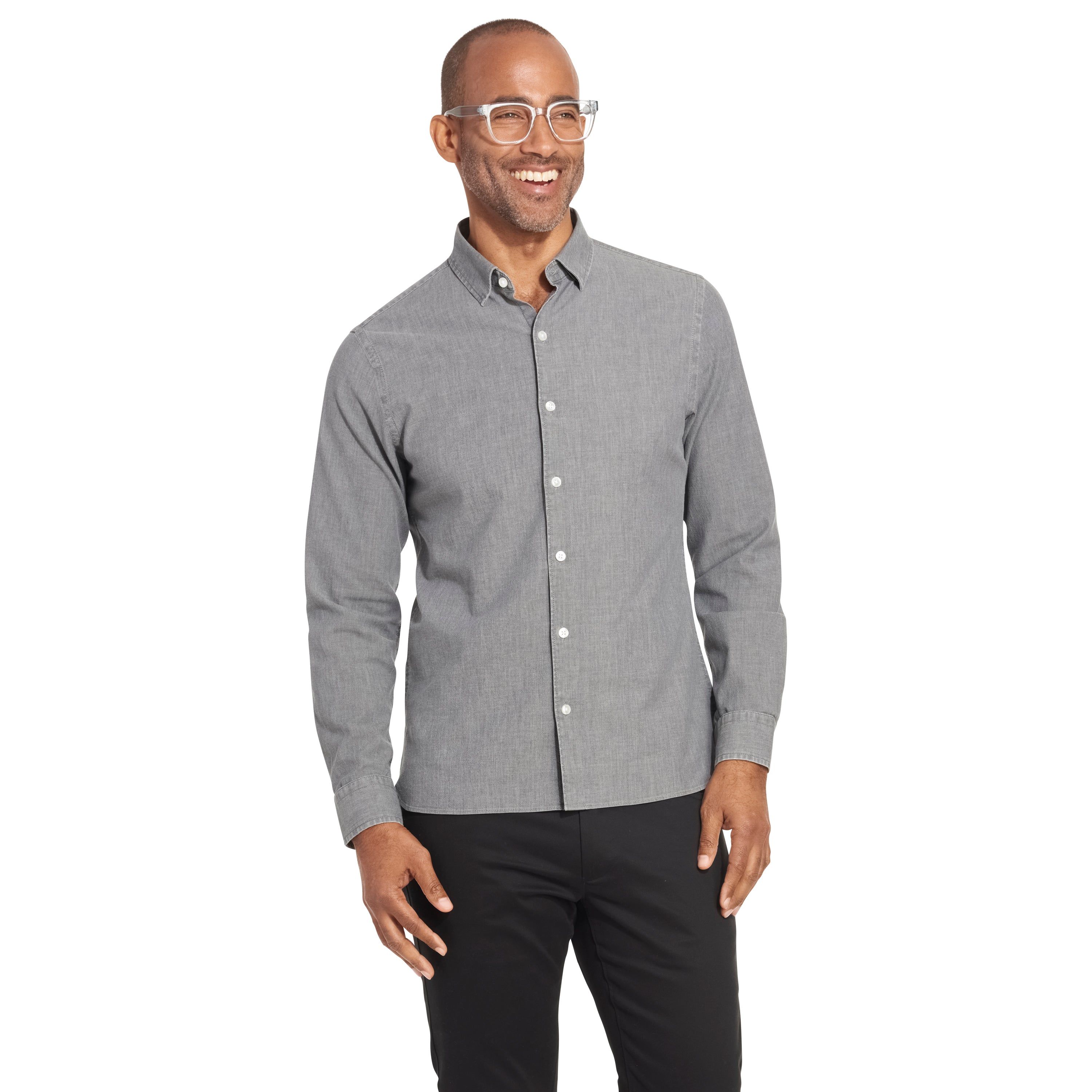 Essential Stain Shield Long Sleeve Shirt Indigo Slim Fit sold by Van Heusen