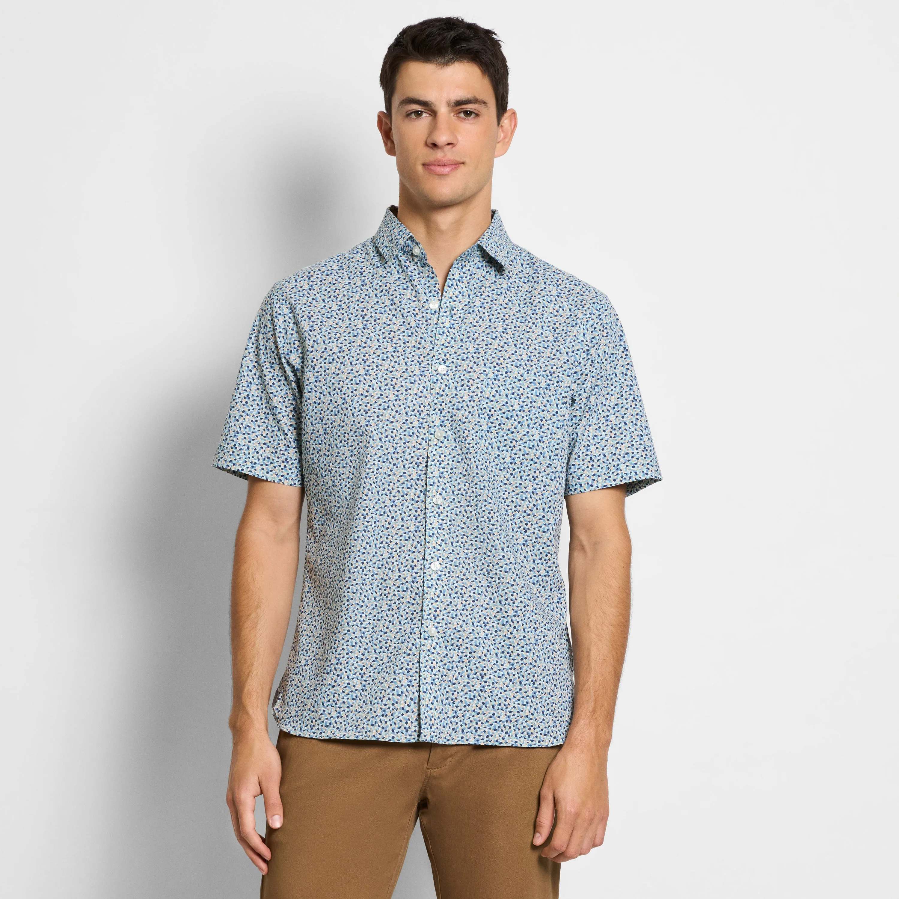 Folsen Short Sleeve Stain Shield Painterly Print - Slim Fit sold by Van Heusen