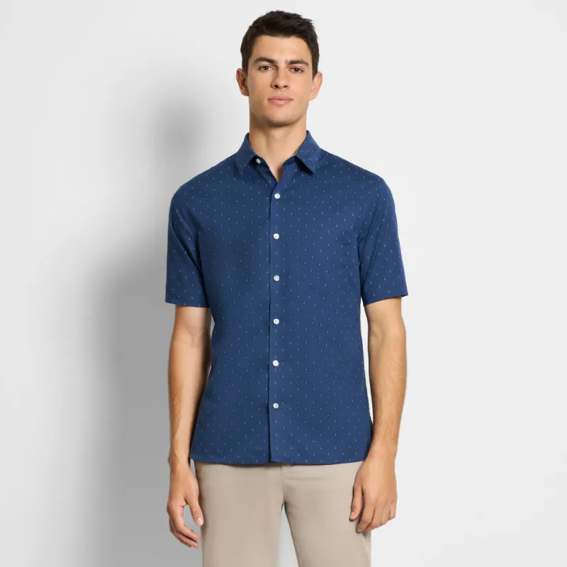 Folsen Short Sleeve Stain Shield Double Dot Print - Slim Fit sold by Van Heusen