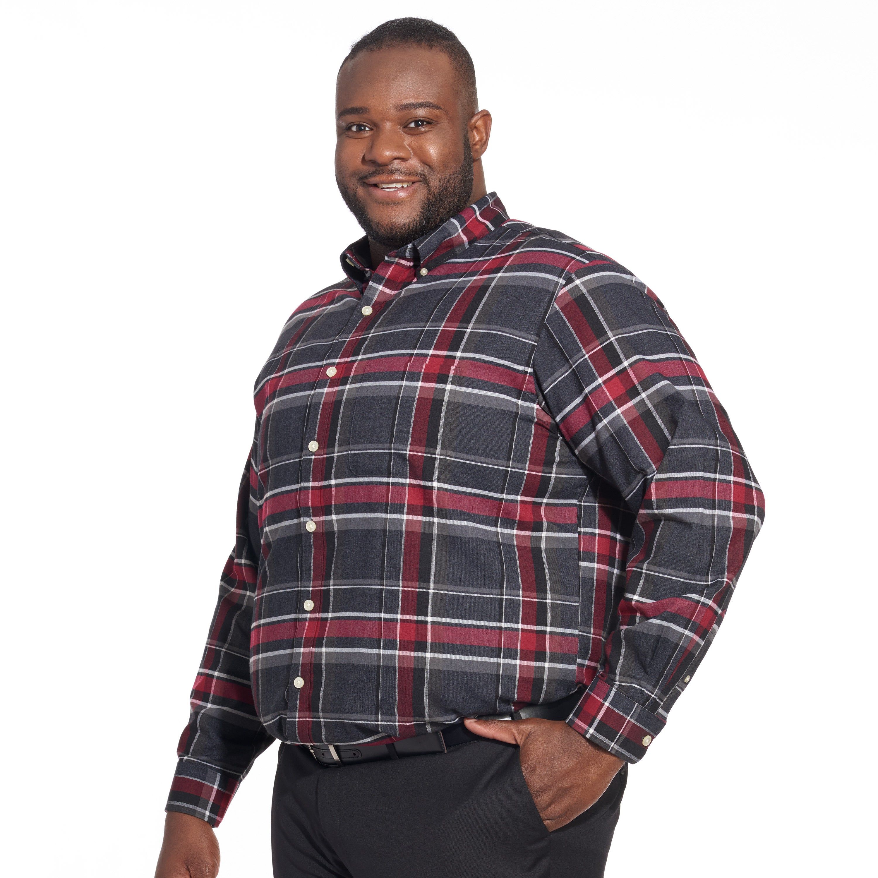 Weekend Cotton Twill Red Printed Plaid Long Sleeve Shirt Regular Fit - Big & Tall sold by Van Heusen product image thumbnail 2