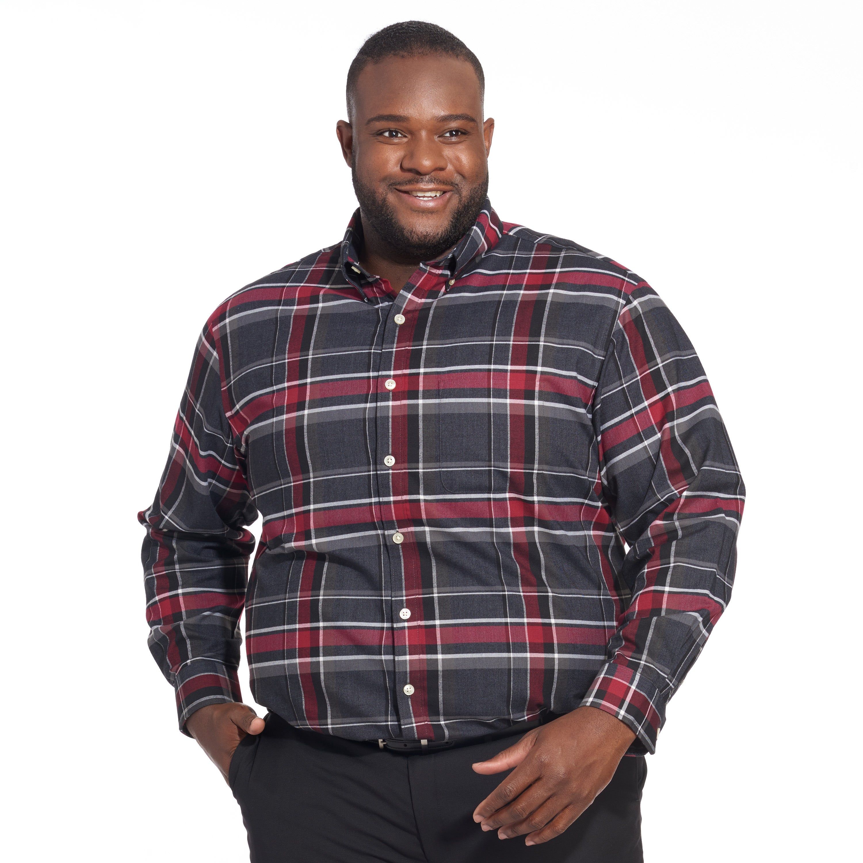 Weekend Cotton Twill Red Printed Plaid Long Sleeve Shirt Regular Fit - Big & Tall sold by Van Heusen