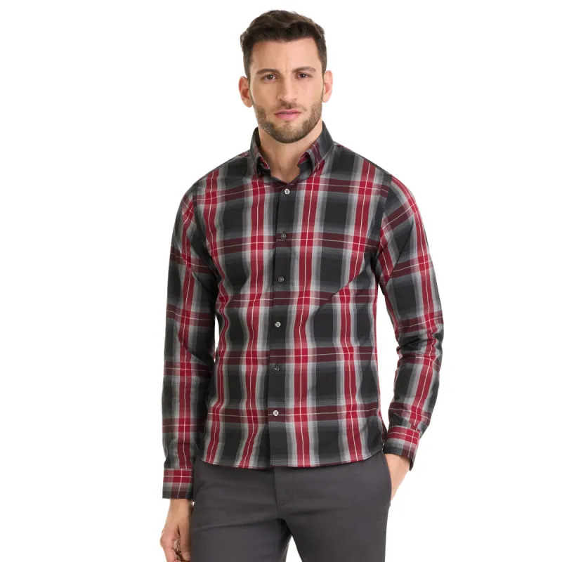 Essential Stain Shield Shirt Long Sleeve Wovens Charcoal Plaid Print - Slim Fit sold by Van Heusen