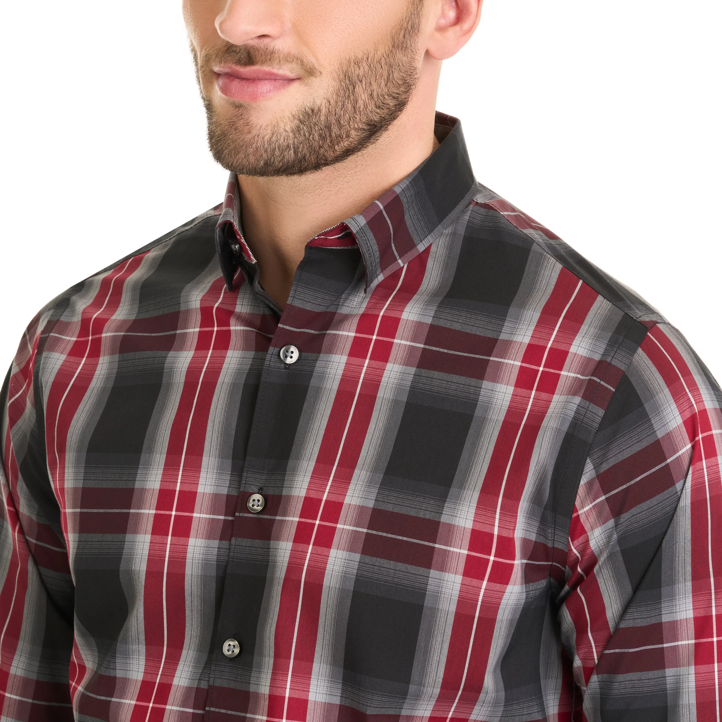 Essential Stain Shield Shirt Long Sleeve Wovens Charcoal Plaid Print - Slim Fit sold by Van Heusen product image thumbnail 3