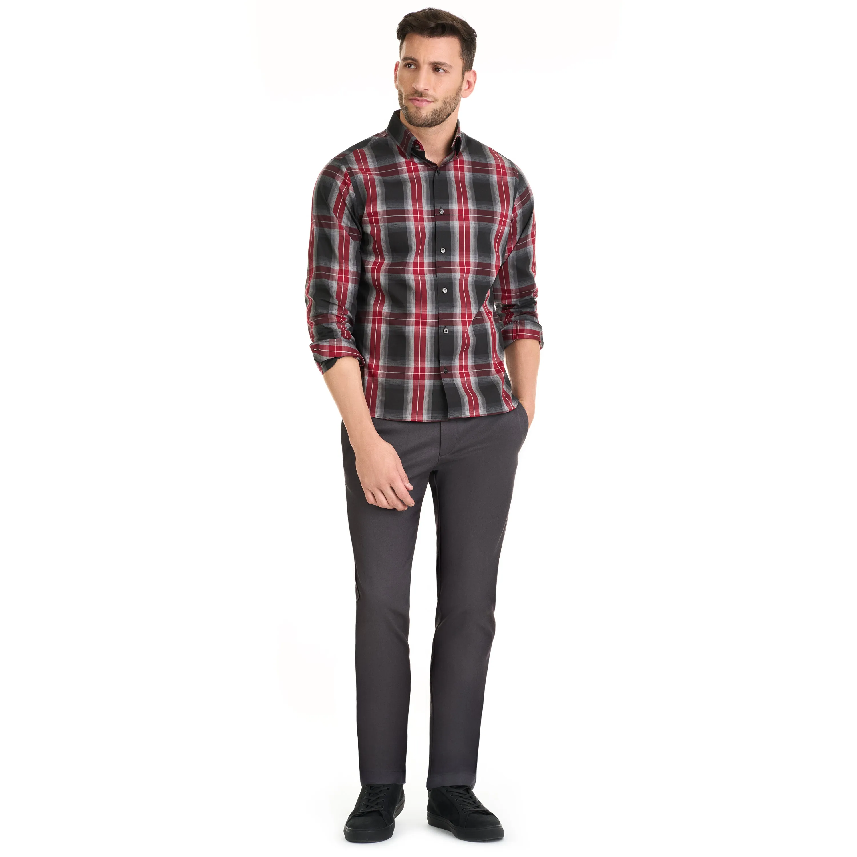 Essential Stain Shield Shirt Long Sleeve Wovens Charcoal Plaid Print - Slim Fit sold by Van Heusen product image thumbnail 2