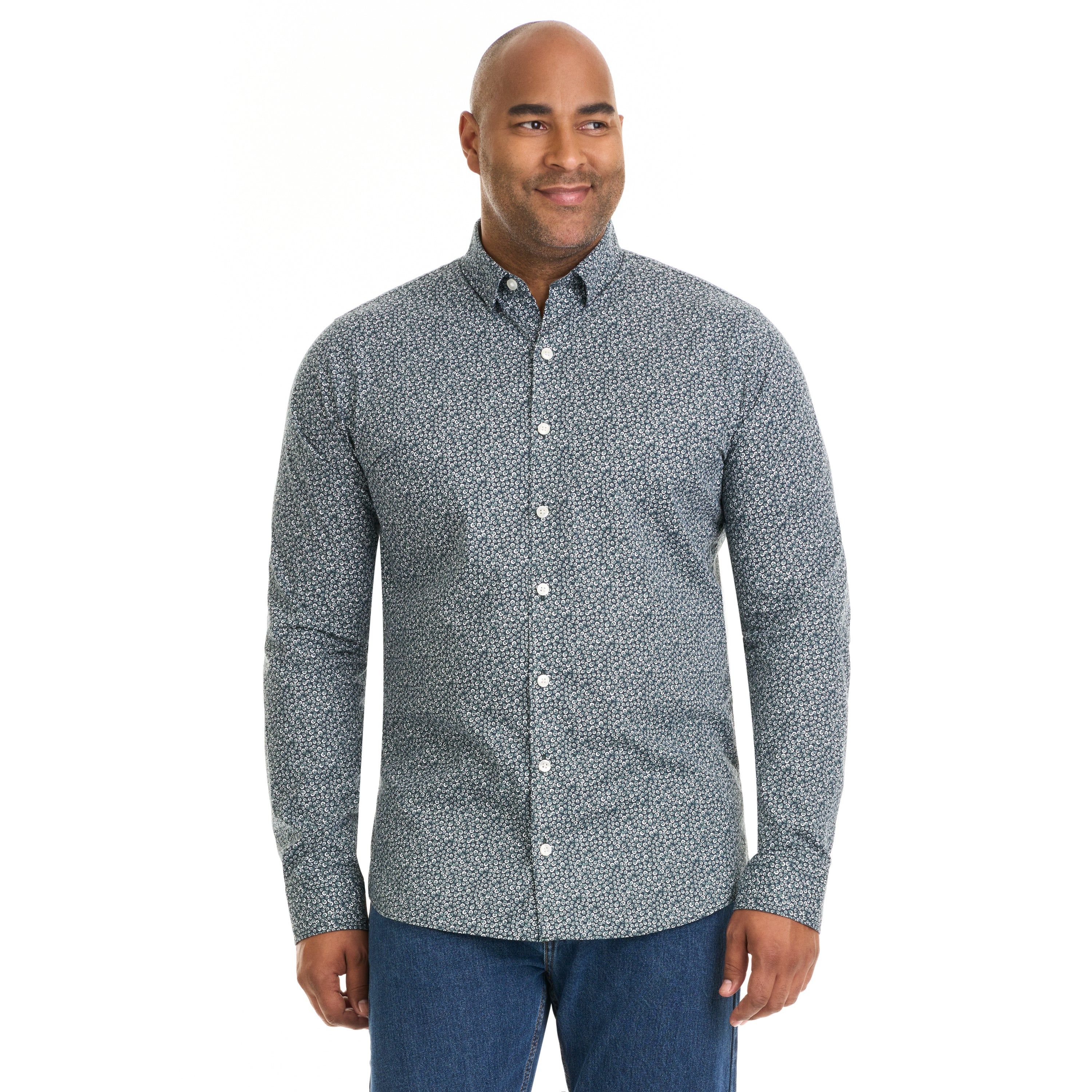 Essential Stain Shield Floral Print Long Sleeve Button Up Top – Big and Tall sold by Van Heusen