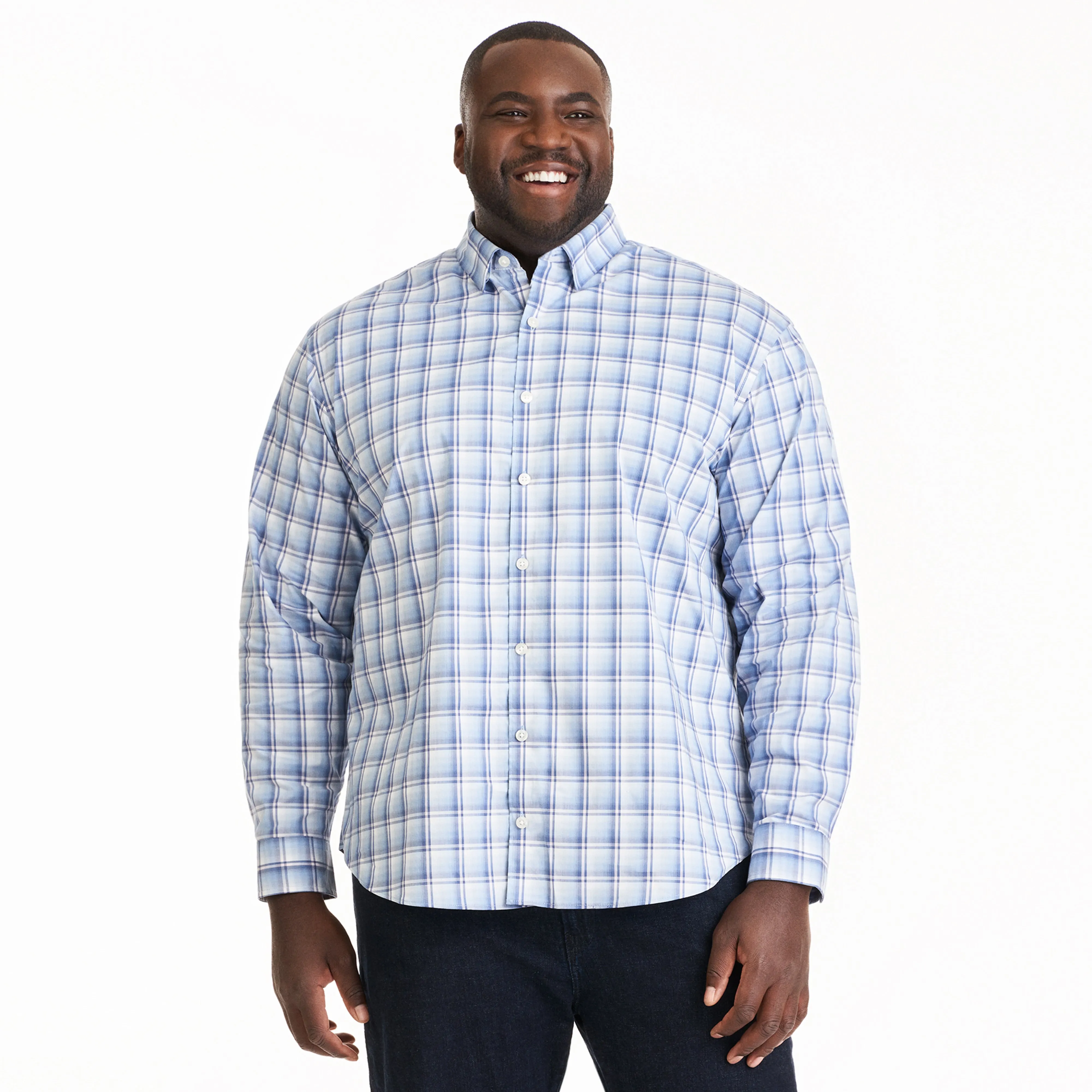 Essential Stain Shield Ombre Plaid Woven Long Sleeve Shirt - Big & Tall sold by Van Heusen