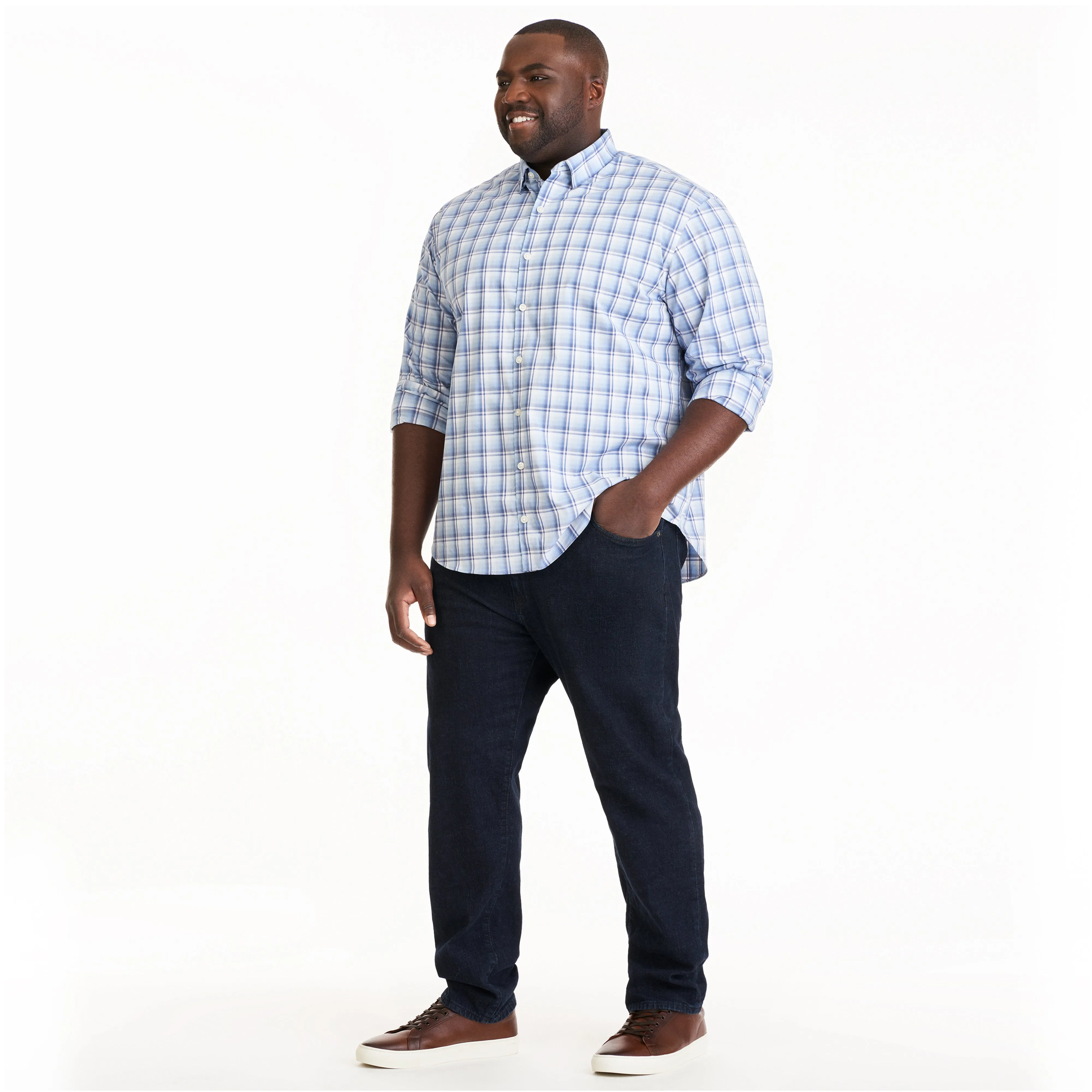 Essential Stain Shield Ombre Plaid Woven Long Sleeve Shirt - Big & Tall sold by Van Heusen product image thumbnail 3
