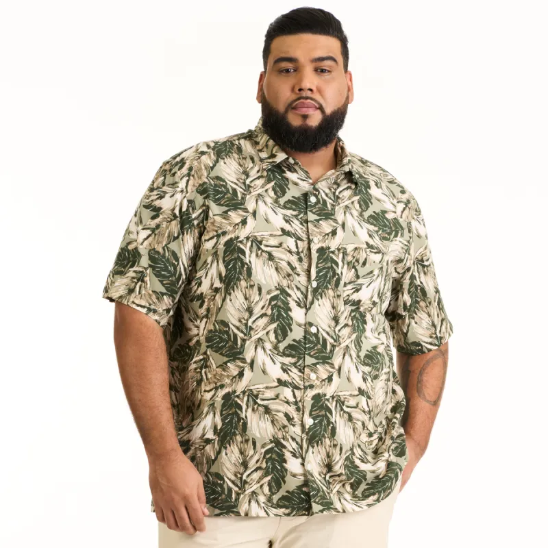 Weekend Camp Water Color Palm Print Woven Short Sleeve Shirt - Big & Tall sold by Van Heusen