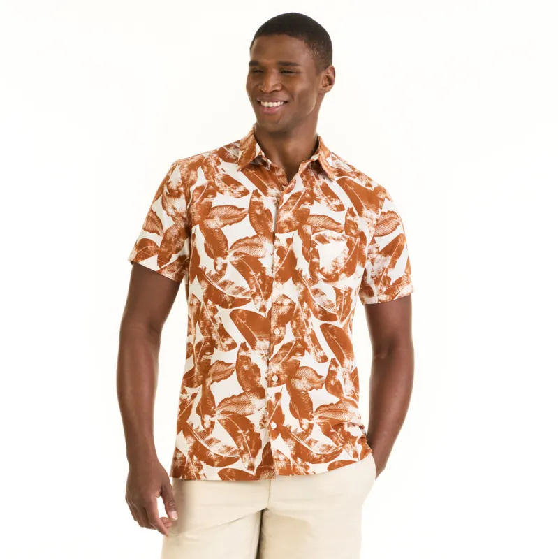 Weekend Palm Print Woven Short Sleeve Camp Shirt - Regular Fit sold by Van Heusen