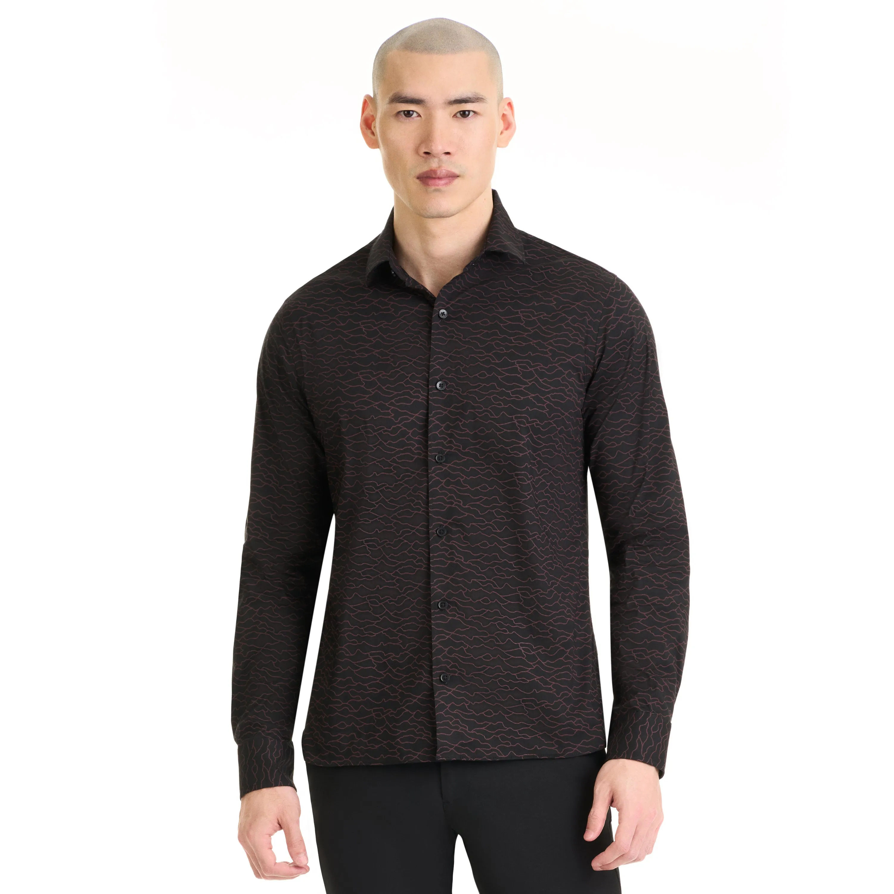 Performance Long Sleeve Woven Shirt Topographic Print - Slim Fit sold by Van Heusen
