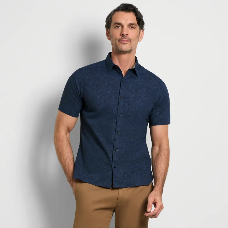 Folsen Short Sleeve Stain Shield Shirt Hatches Print - Slim Fit sold by Van Heusen