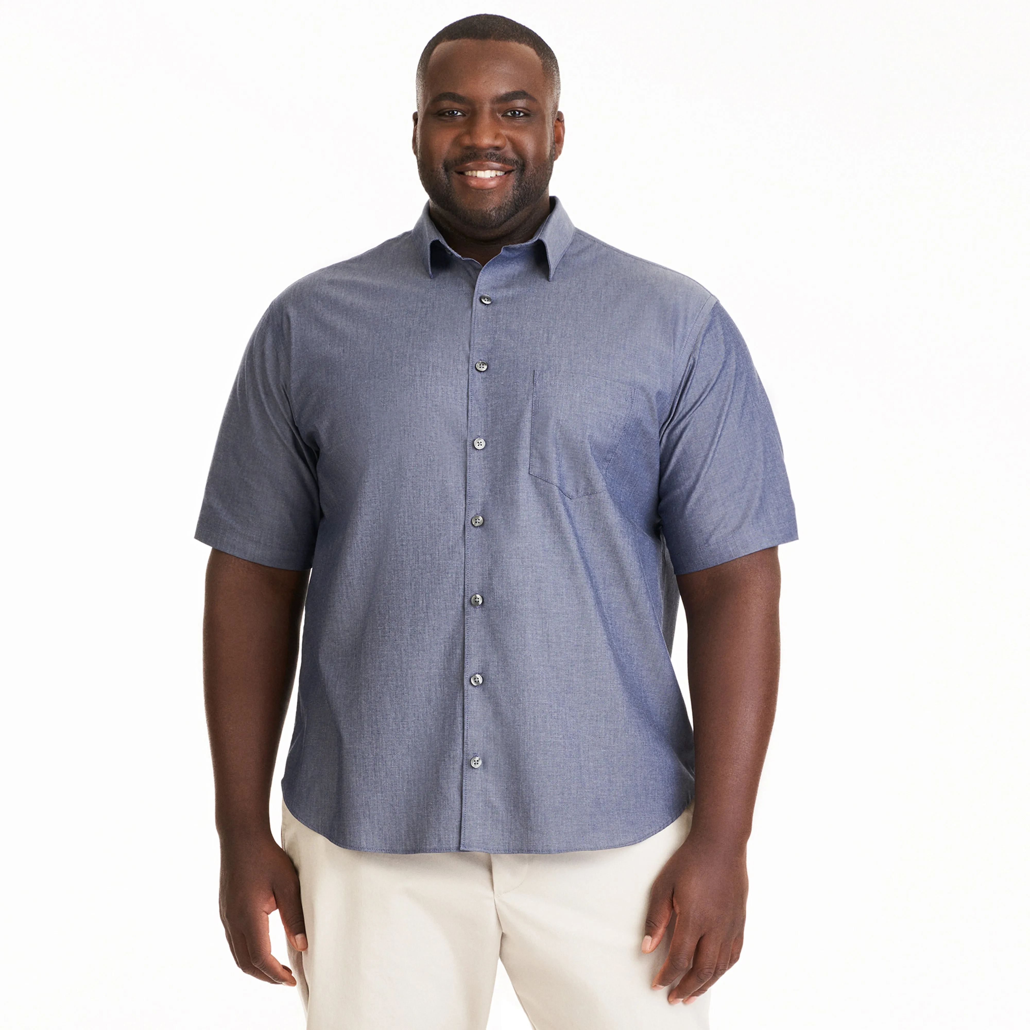 Essential Stain Shield Twill Chambray Short Sleeve Shirt - Big & Tall sold by Van Heusen product image thumbnail 5