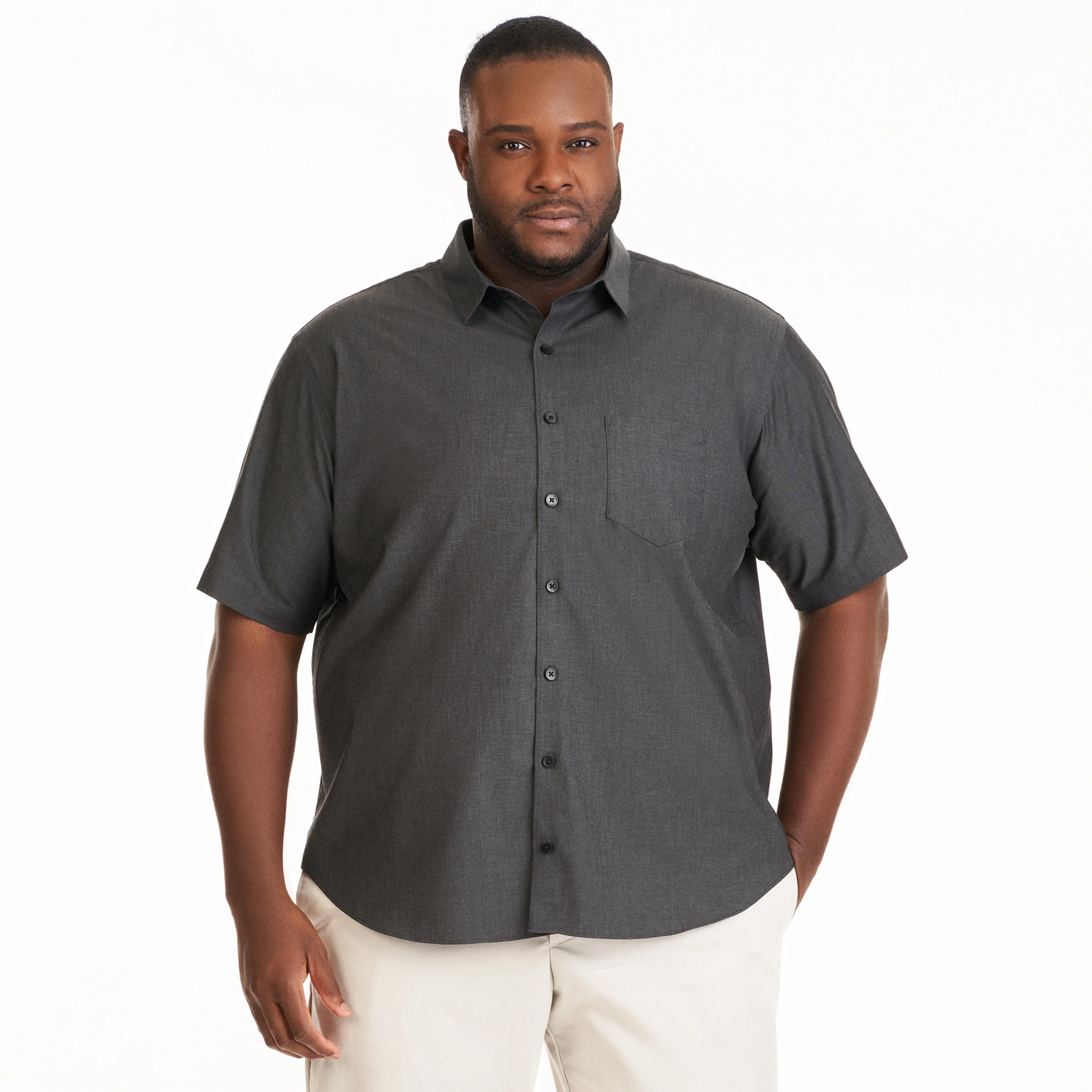 Essential Stain Shield Twill Chambray Short Sleeve Shirt - Big & Tall sold by Van Heusen