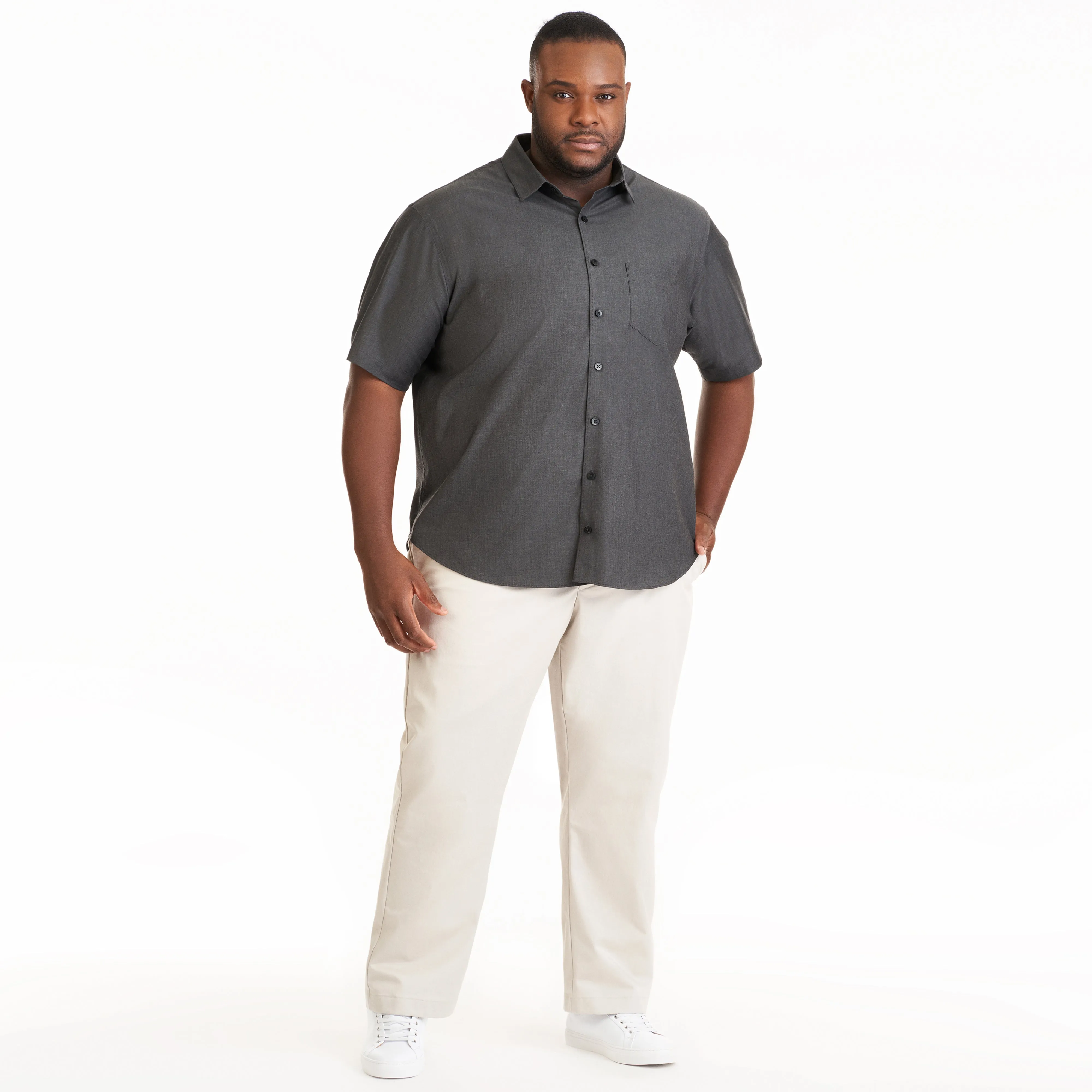 Essential Stain Shield Twill Chambray Short Sleeve Shirt - Big & Tall sold by Van Heusen product image thumbnail 2