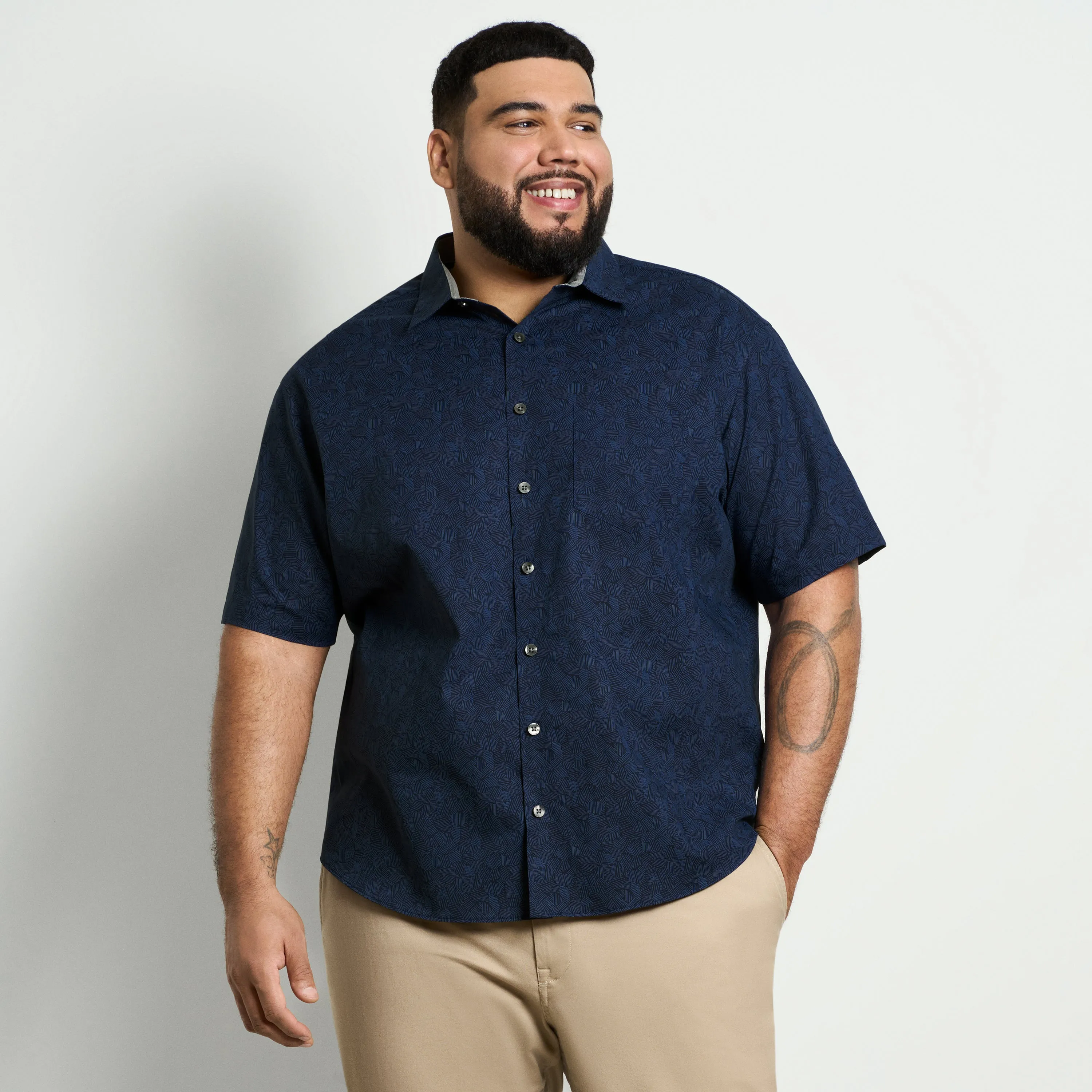 Folsen Short Sleeve Stain Shield Shirt Hatches Print - Big & Tall sold by Van Heusen