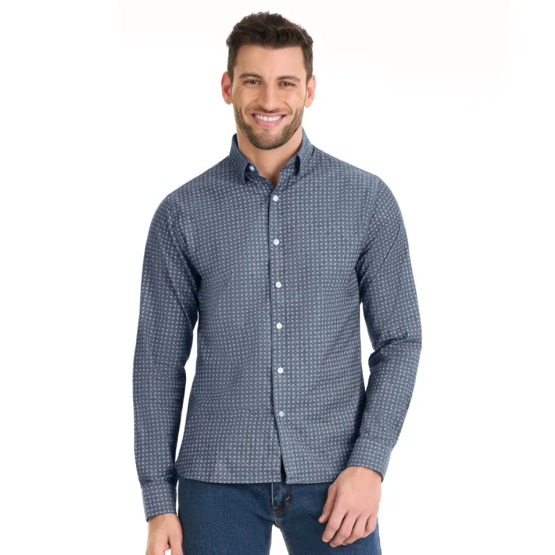 Essential Long Sleeve Wovens Indigo Paisley Print - Slim Fit sold by Van Heusen