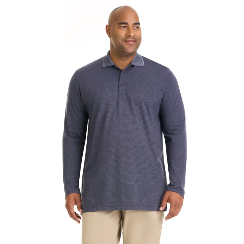 Essential Birdseye Stripe Stain Shield Long Sleeve Polo – Big and Tall sold by Van Heusen