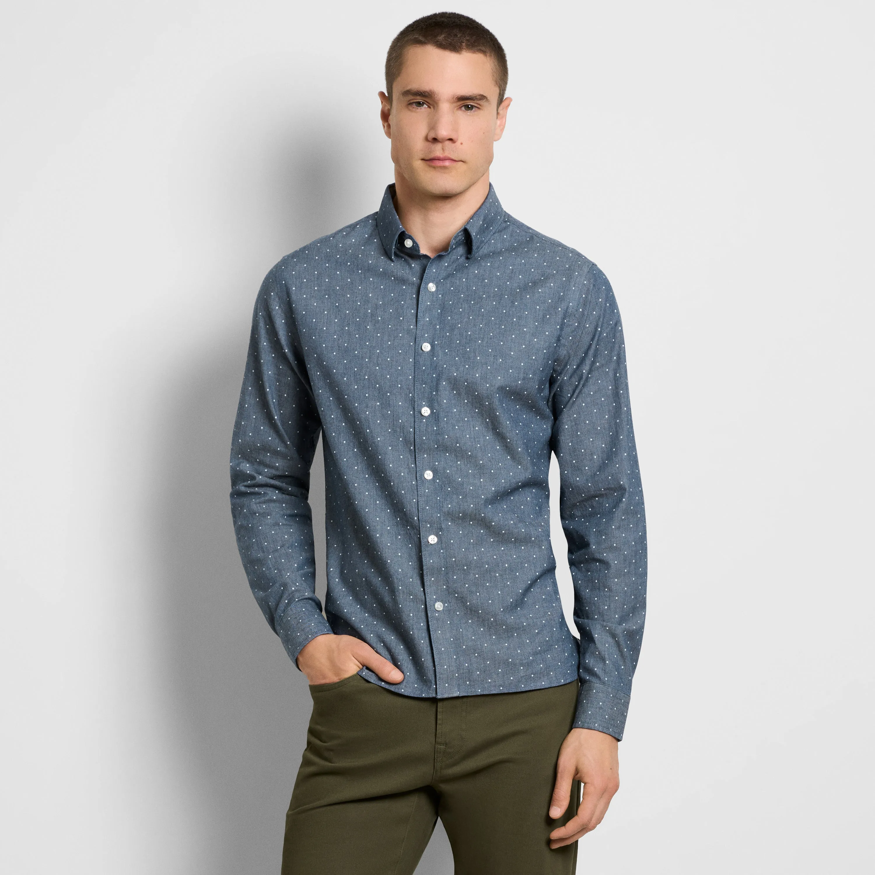 Cronbie Long Sleeve Indigo Shirt Denim Dot Print - Slim Fit sold by Van Heusen
