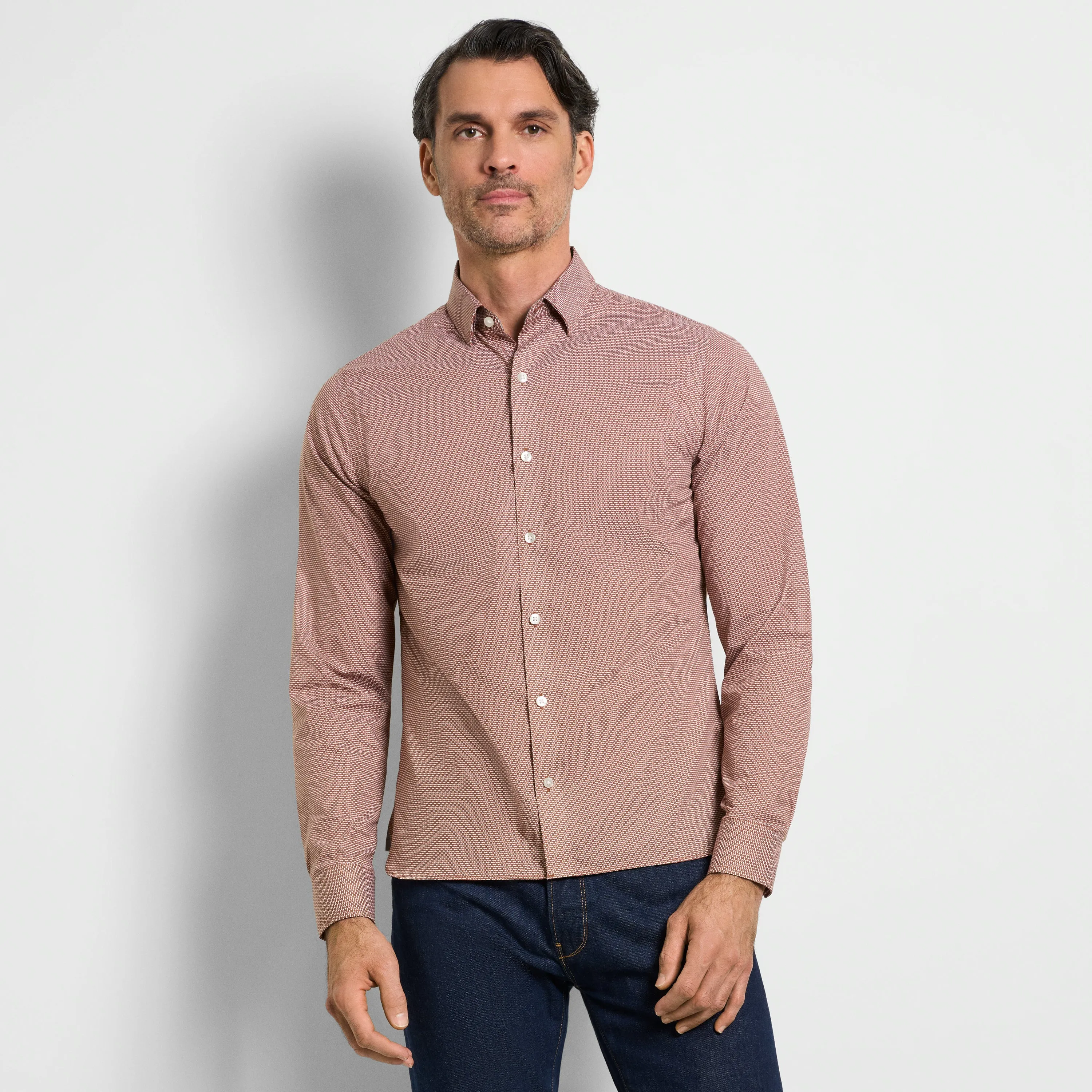 Cronbie Long Sleeve Stain Shield Mini Print - Slim Fit sold by Van Heusen