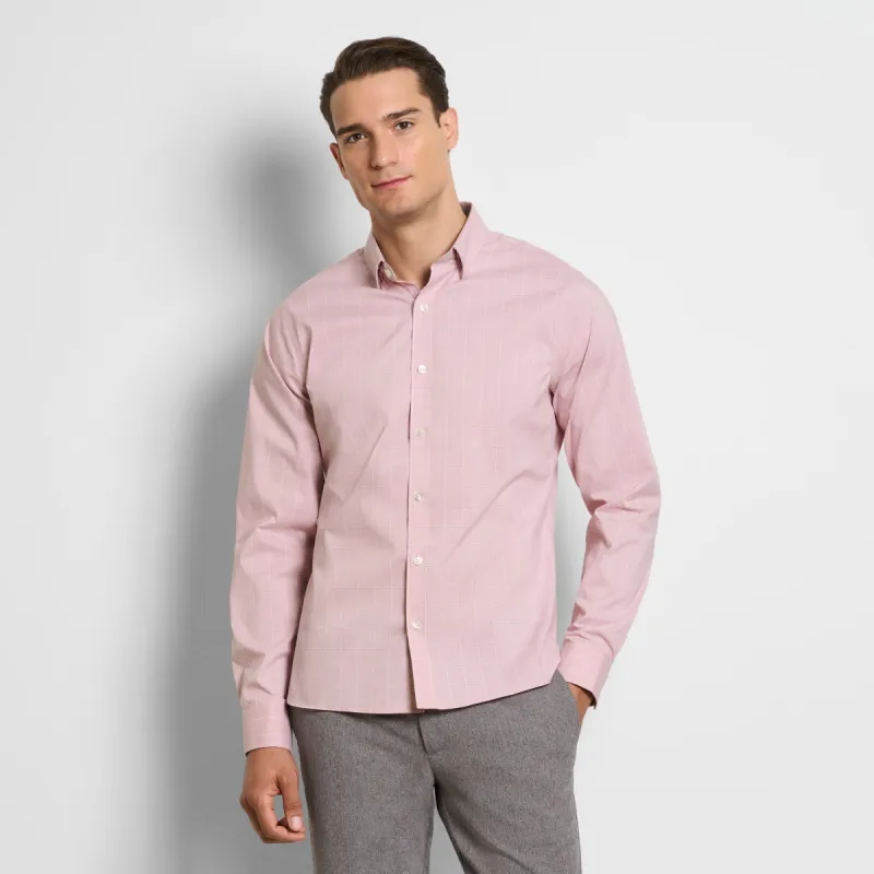 Cronbie Long Sleeve Slim Fit Stain Shield Grid Pattern Shirt sold by Van Heusen