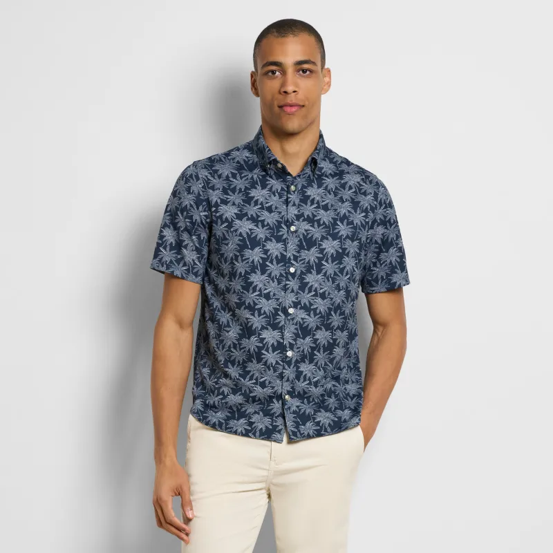 Performance Knit Button Up Palm Print Shirt - Slim Fit sold by Van Heusen