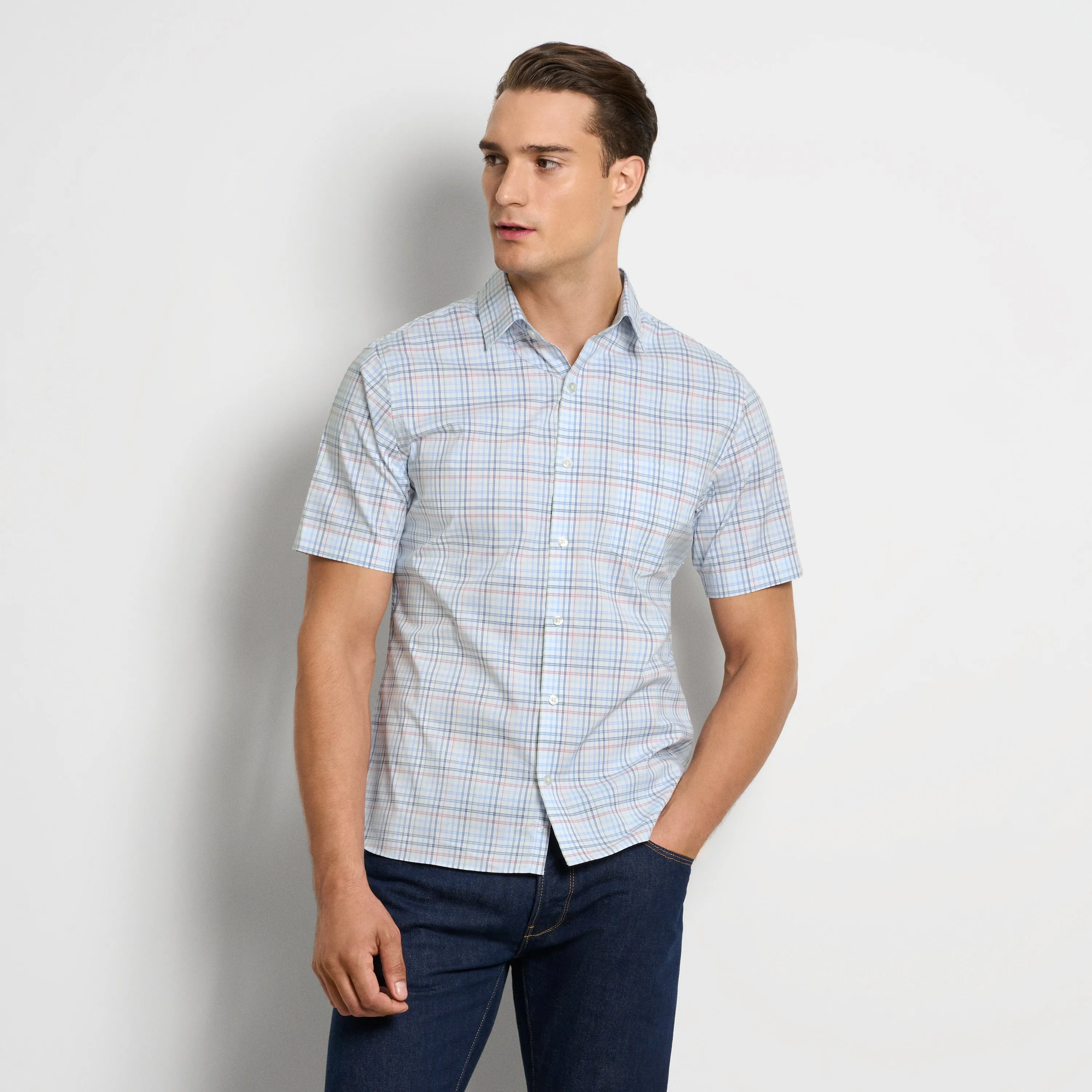 Folsen Short Sleeve Stain Shield Tattersall Print Shirt - Slim Fit sold by Van Heusen
