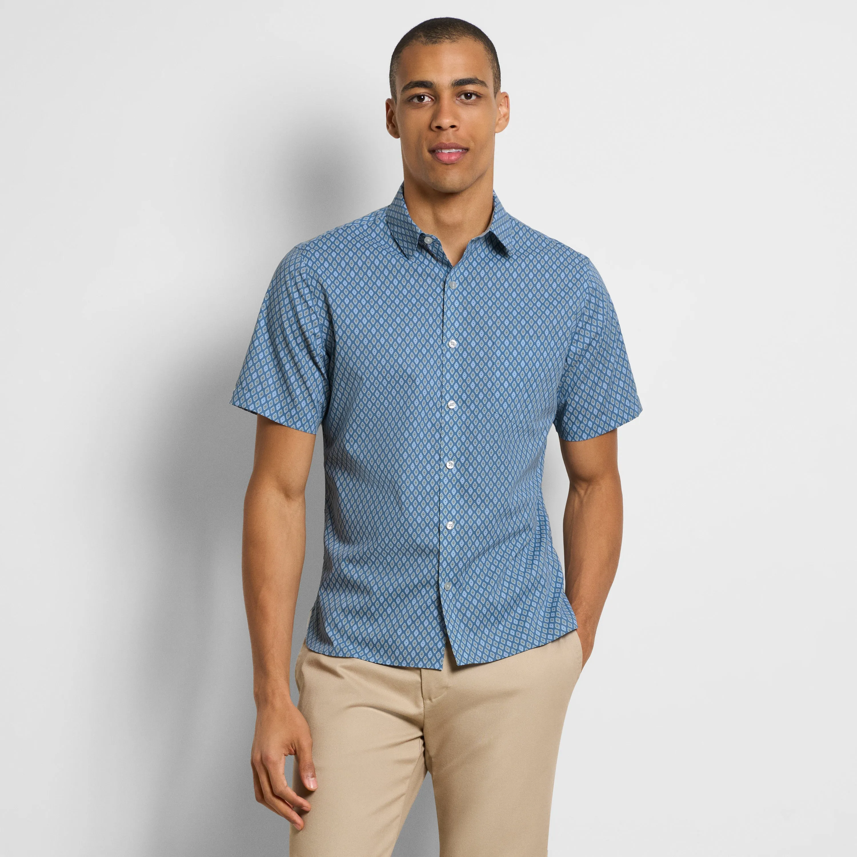 Folsen Short Sleeve Stain Shield Open Geo Print Shirt - Slim Fit sold by Van Heusen