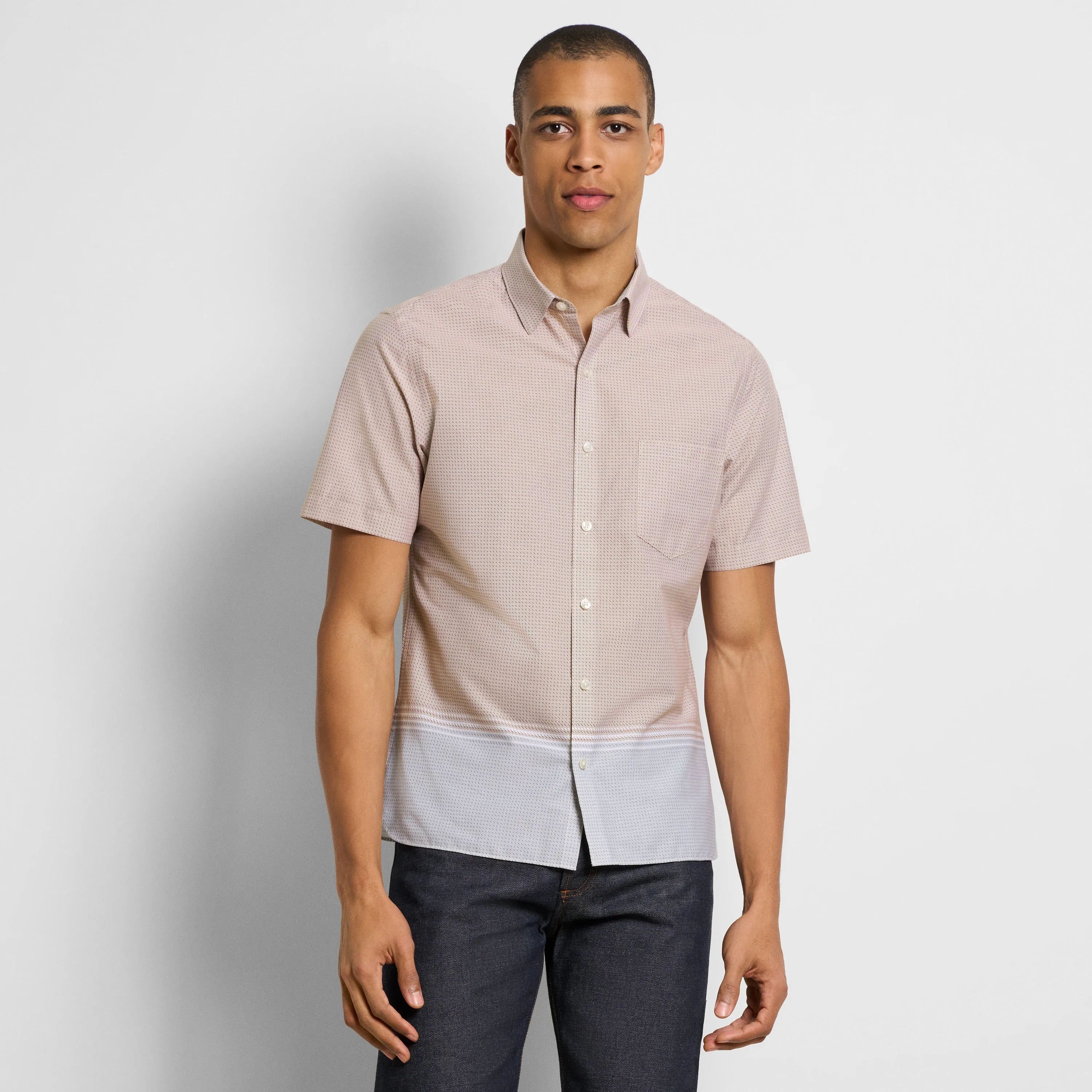 Folsen Short Sleeve Stain Shield Bobbin Print Shirt - Slim Fit sold by Van Heusen