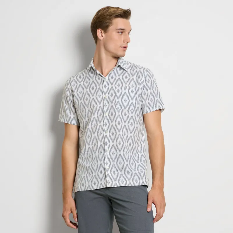 Weekend Ikat Print Camp Shirt - Regular Fit sold by Van Heusen