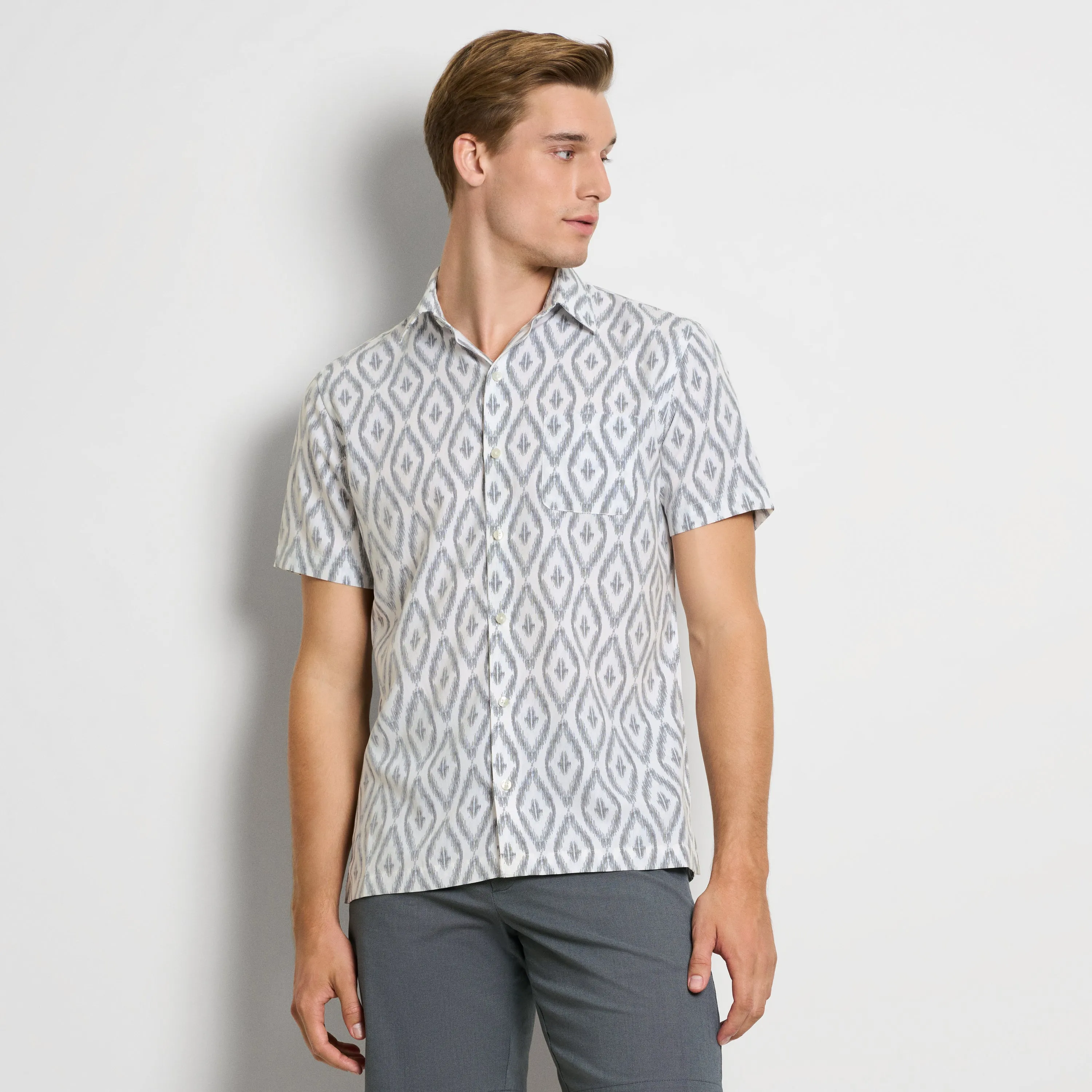 Weekend Ikat Print Camp Shirt - Regular Fit sold by Van Heusen