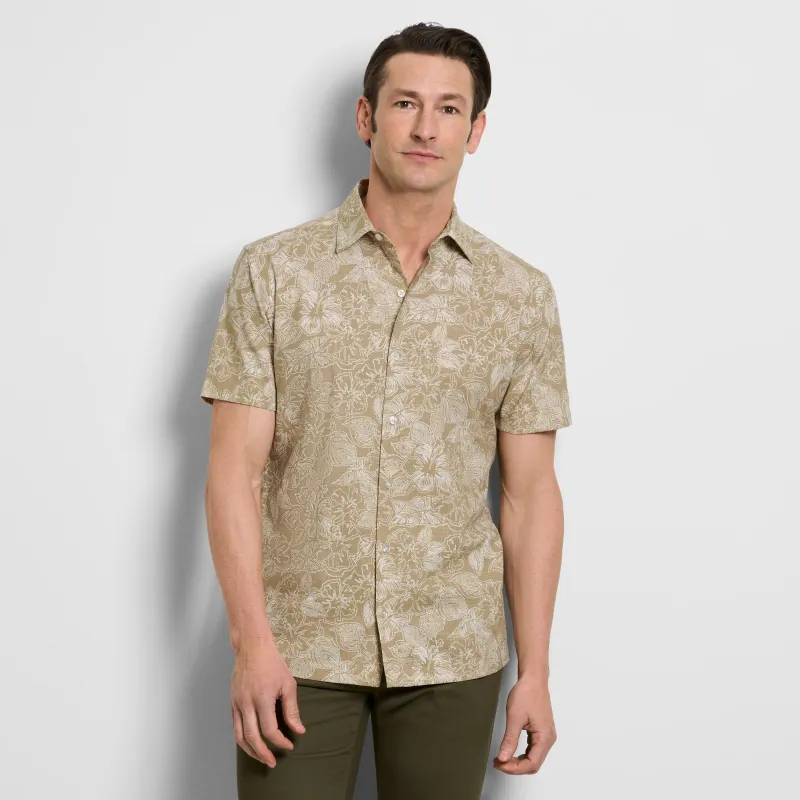 Hibiscus Print Texture Camp Shirt sold by Van Heusen