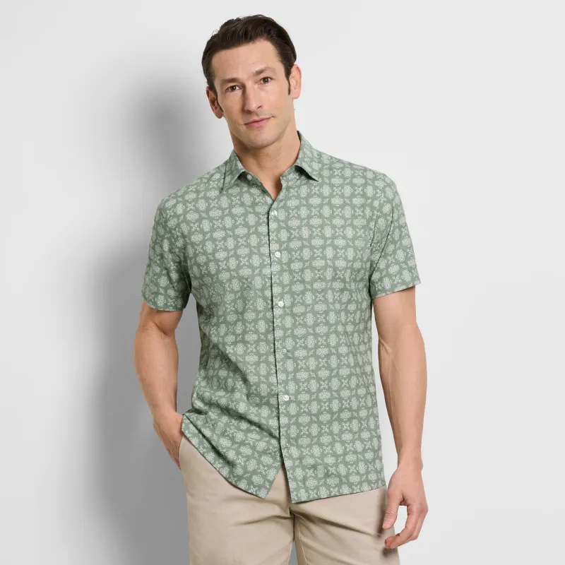 Geo Print Texture Camp Shirt sold by Van Heusen