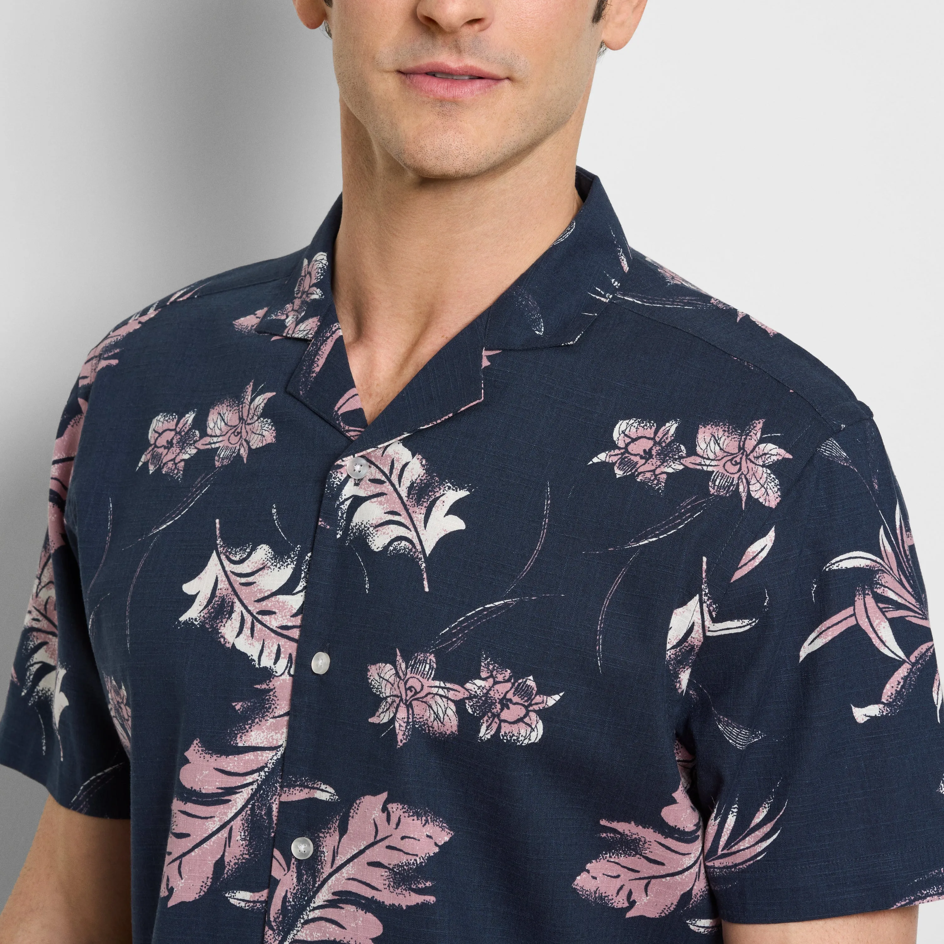 Orchid Print Texture Camp Shirt - Navy sold by Van Heusen product image thumbnail 3
