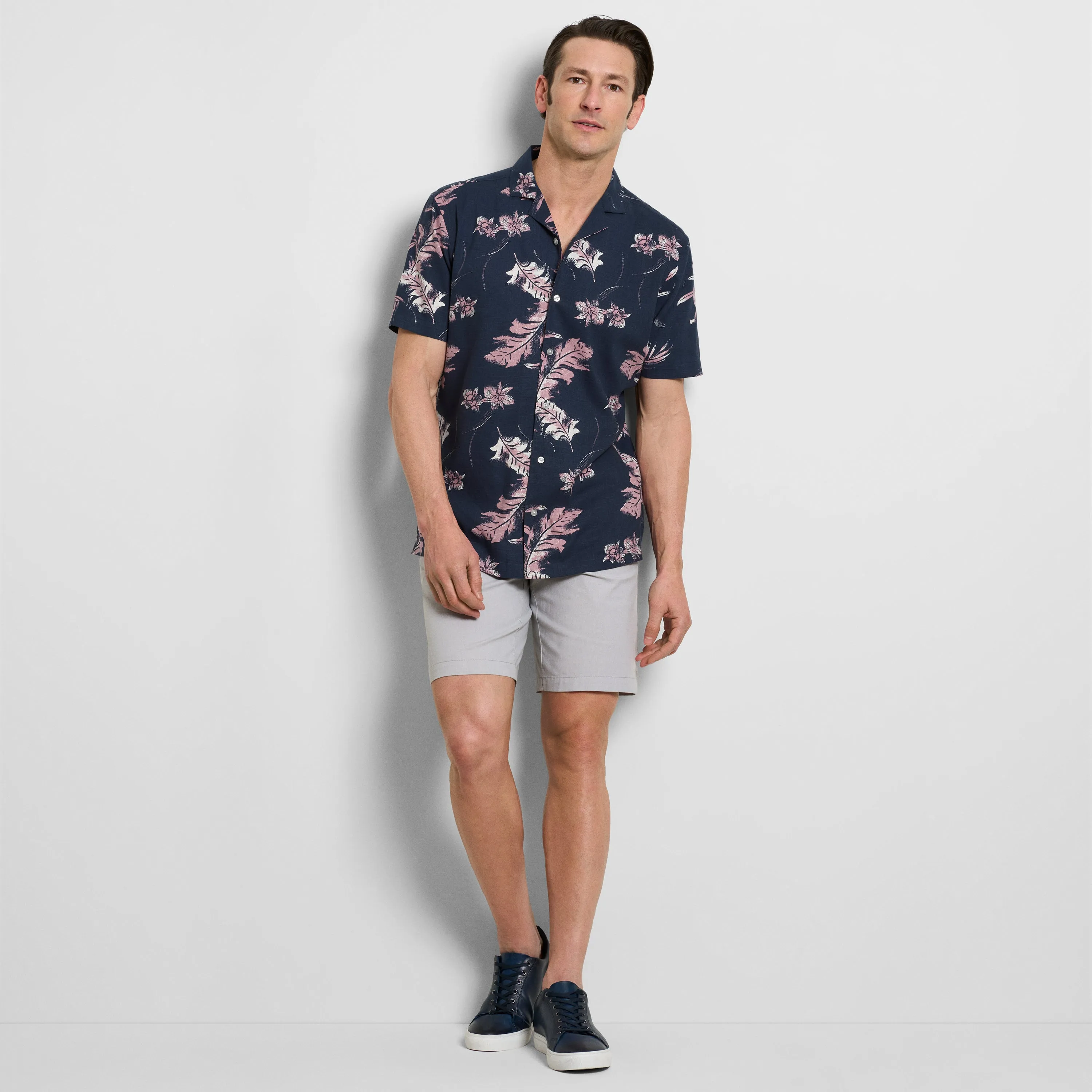 Orchid Print Texture Camp Shirt - Navy sold by Van Heusen product image thumbnail 2