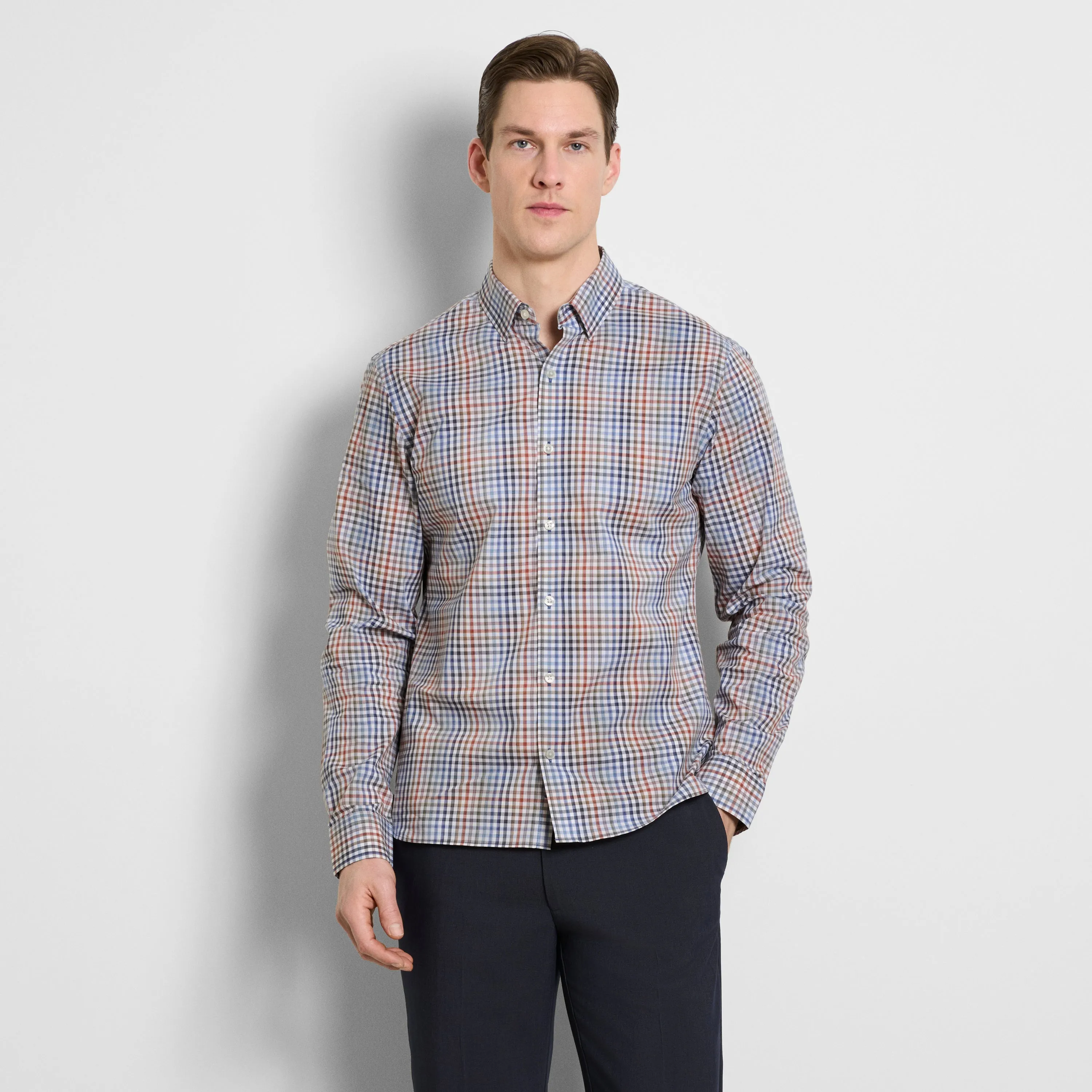 Cronbie Long Sleeve Stain Shield Shirt Tattersall Print - Slim Fit sold by Van Heusen