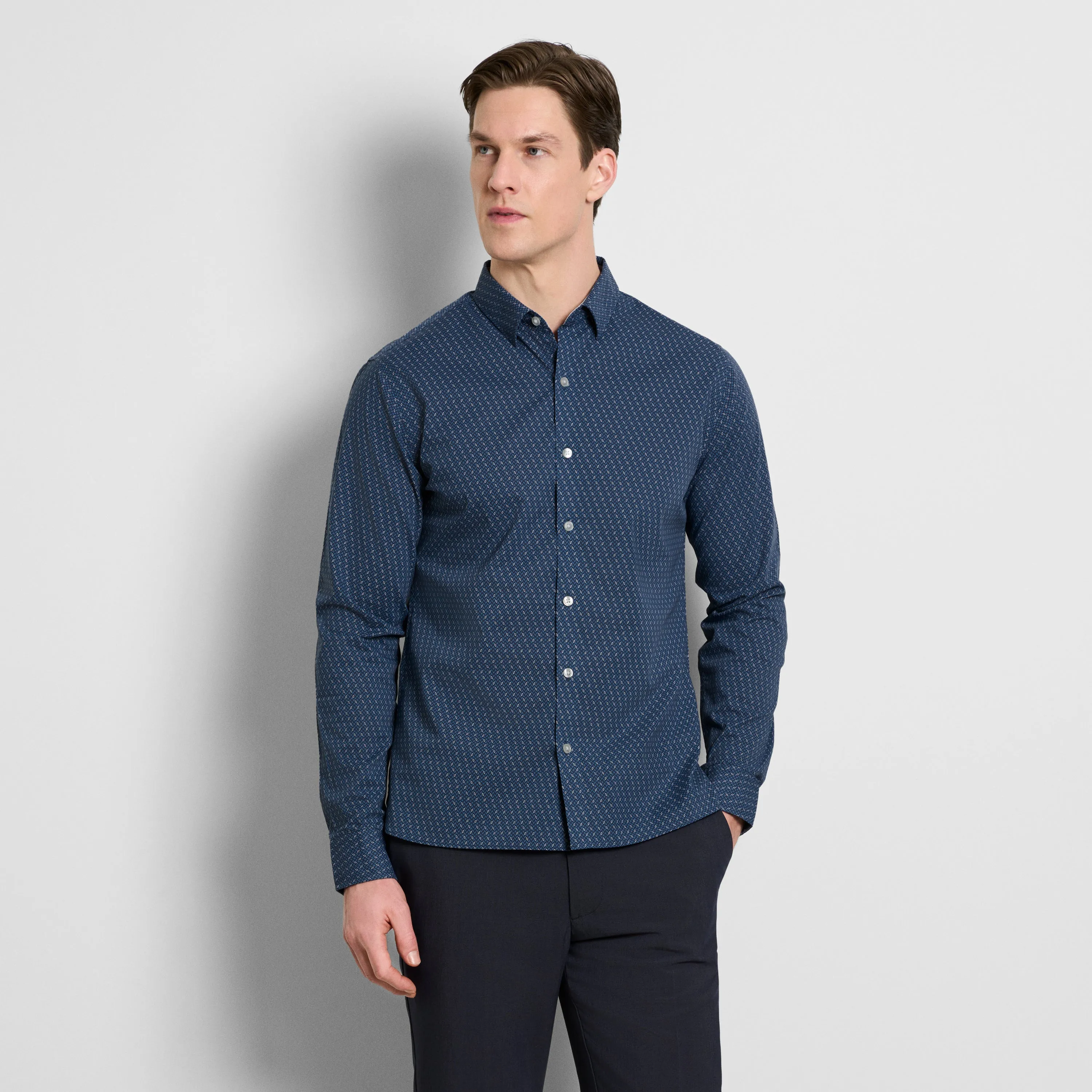 Cronbie Long Sleeve Stain Shield Shirt Herringbone Print - Slim Fit sold by Van Heusen