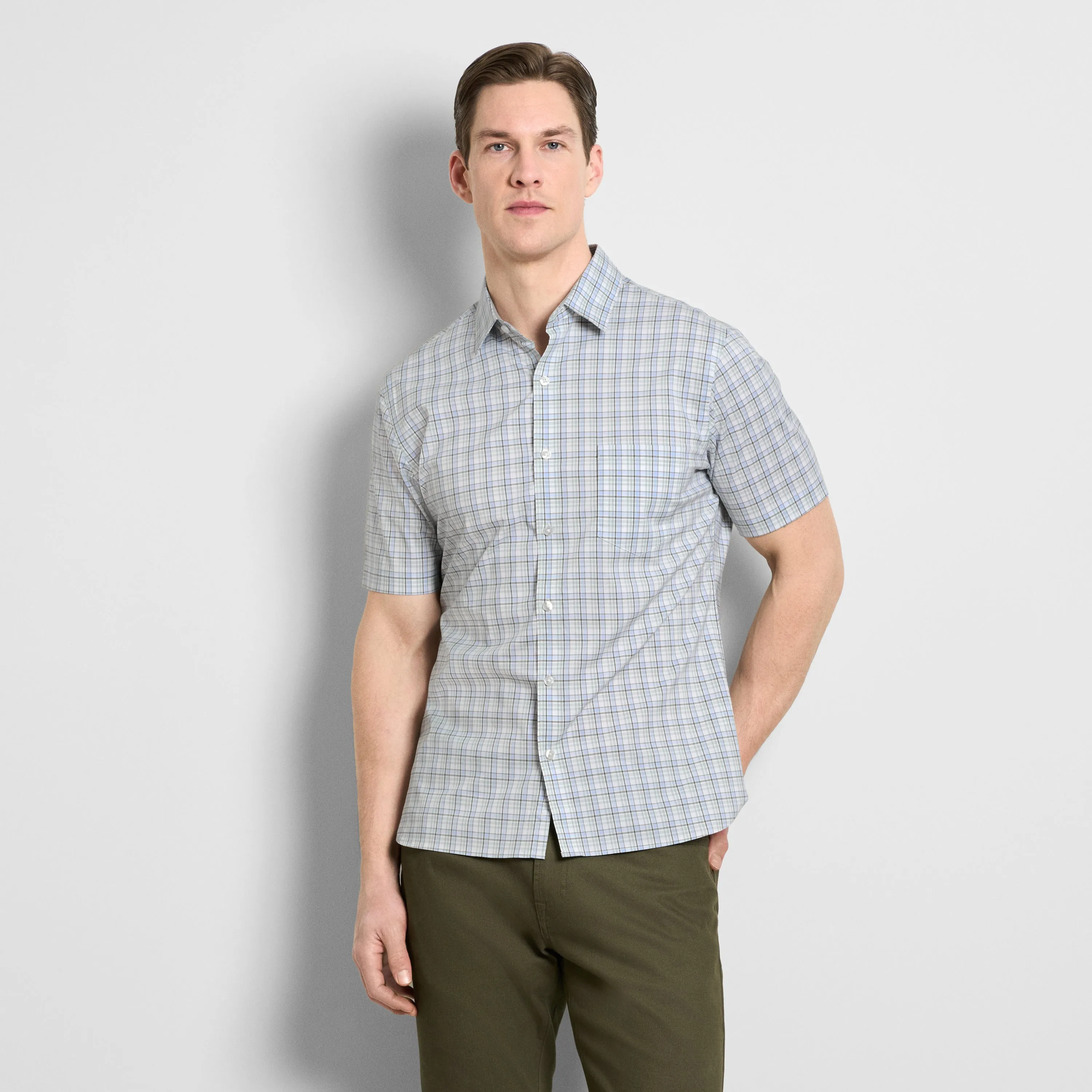 Folsen Short Sleeve Stain Shield Shirt Plaid Print - Slim Fit sold by Van Heusen