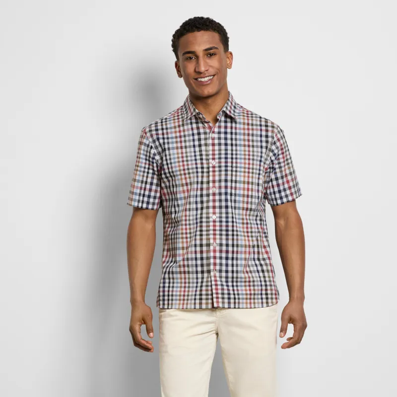 Folsen Short Sleeve Stain Shield Tattersall Print - Slim Fit sold by Van Heusen