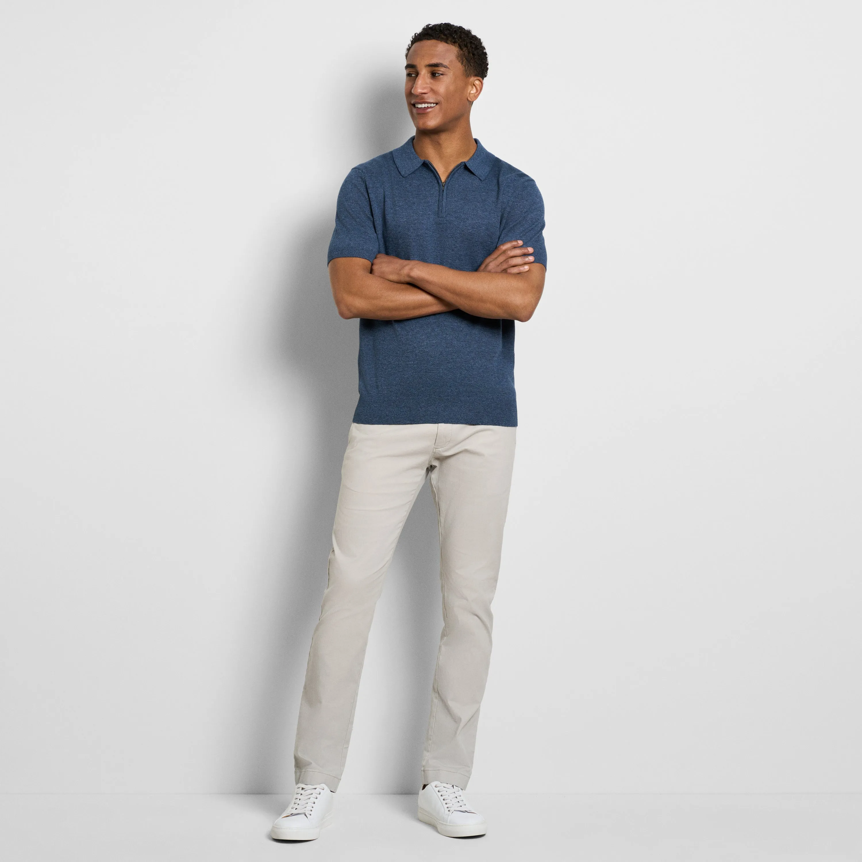 Temp Control Marled Short Sleeve Zip Polo sold by Van Heusen product image thumbnail 2