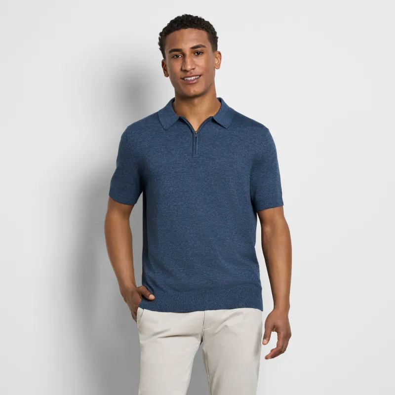 Temp Control Marled Short Sleeve Zip Polo sold by Van Heusen