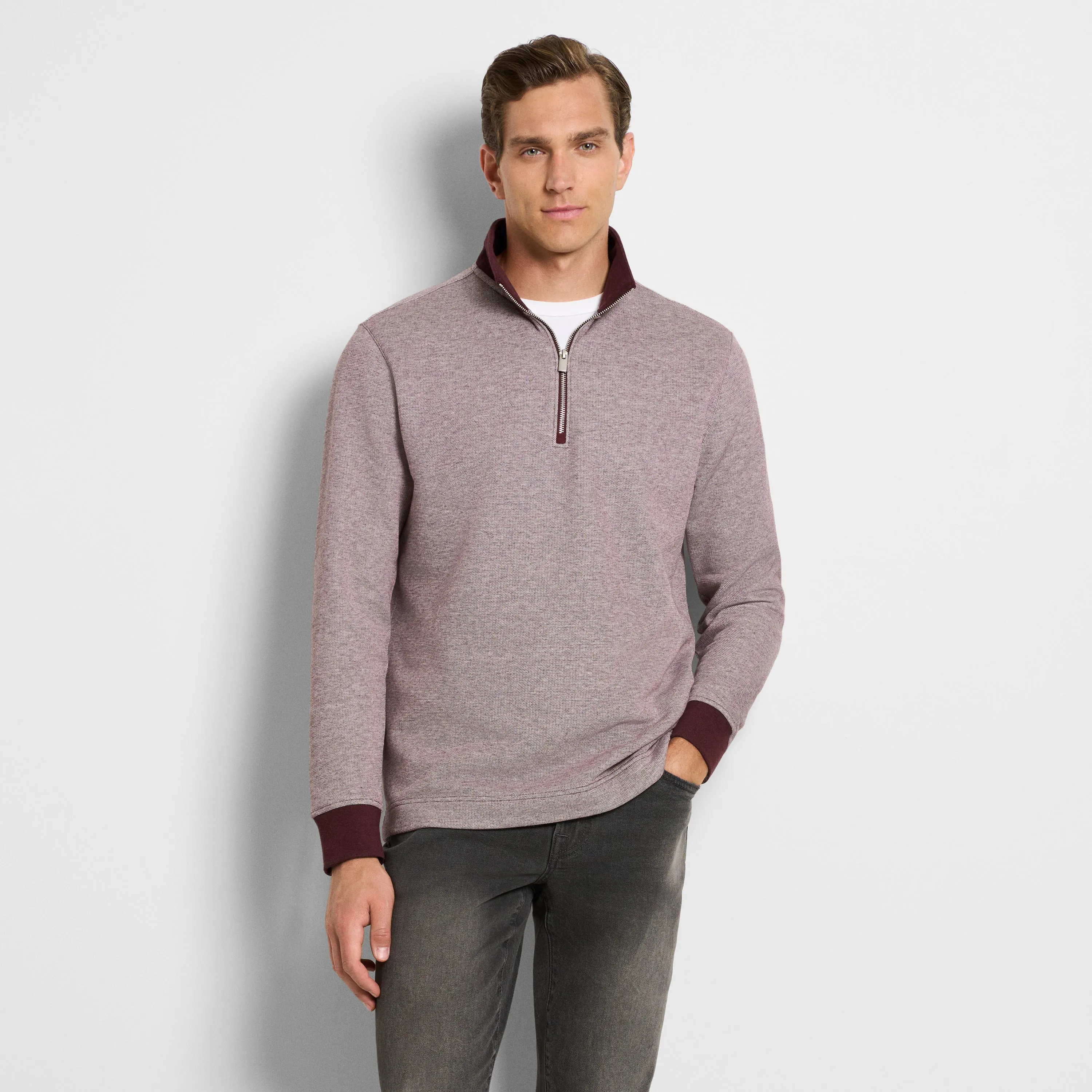 Essential Quarter Zip Pique Long Sleeve Sweater Fleece sold by Van Heusen
