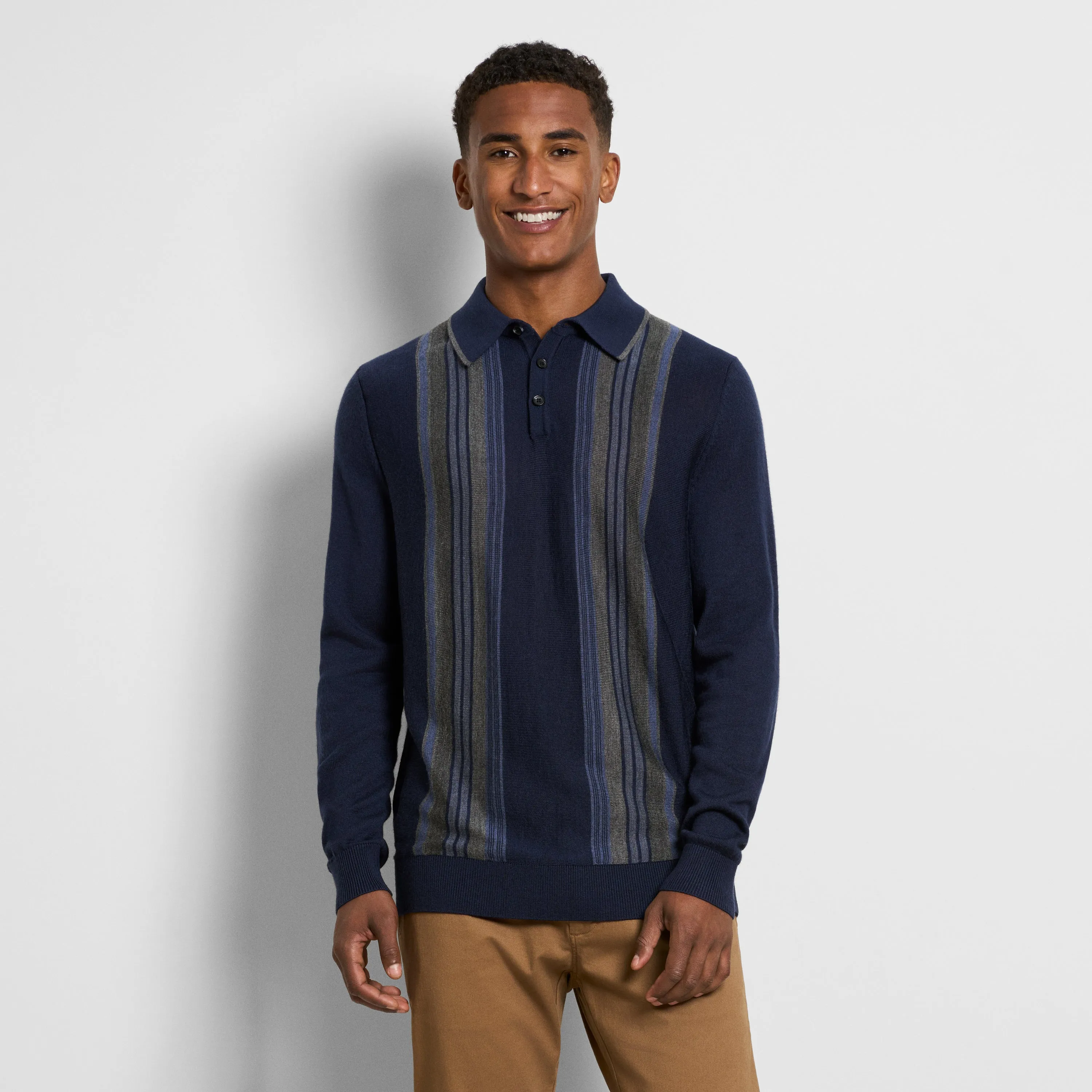Essential Vertical Stripe Long Sleeve Sweater Polo sold by Van Heusen