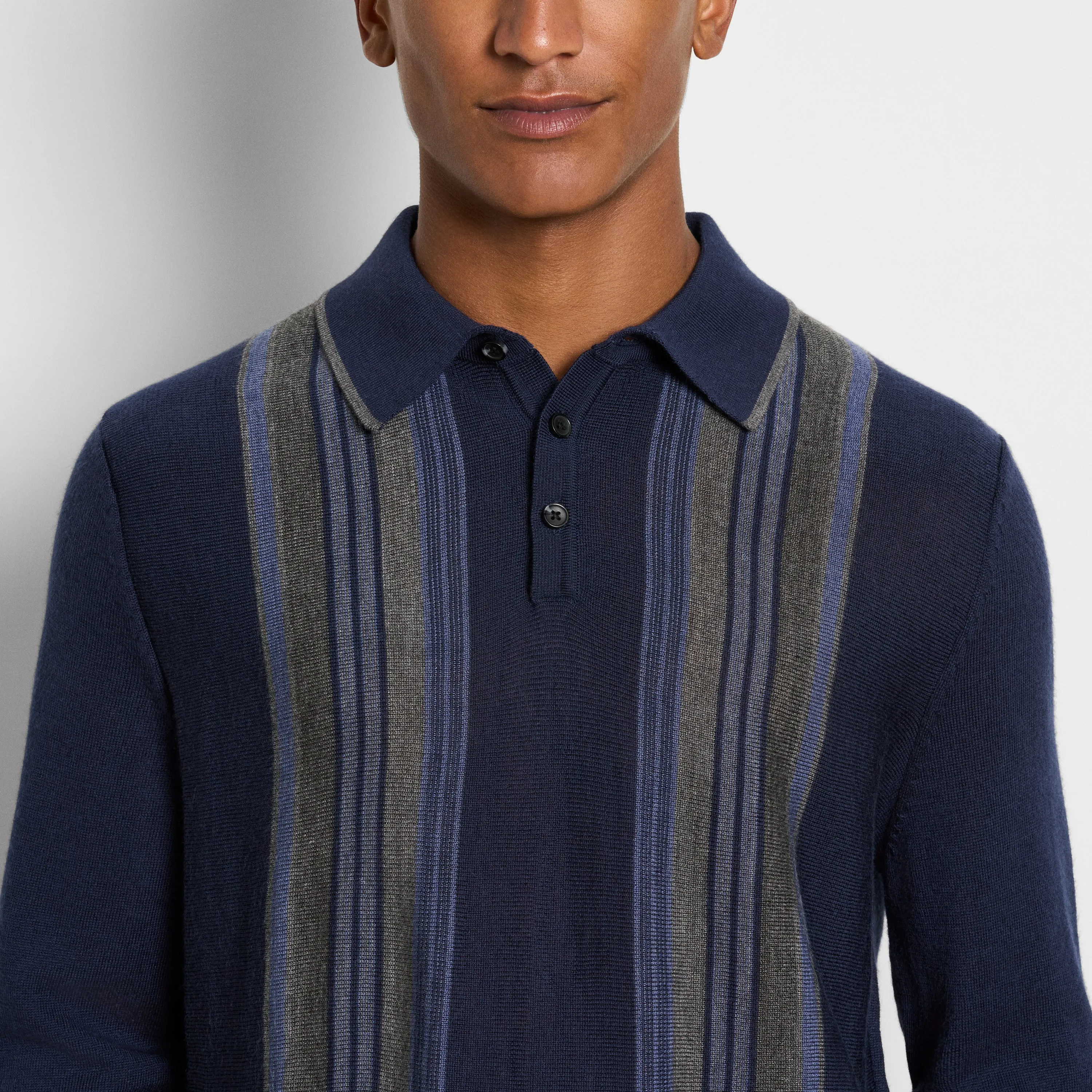 Essential Vertical Stripe Long Sleeve Sweater Polo sold by Van Heusen product image thumbnail 4
